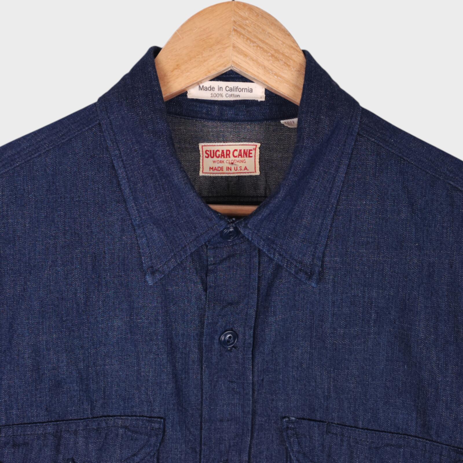 SUGAR CANE Men's Made in USA Dark Blue Denim Shirt