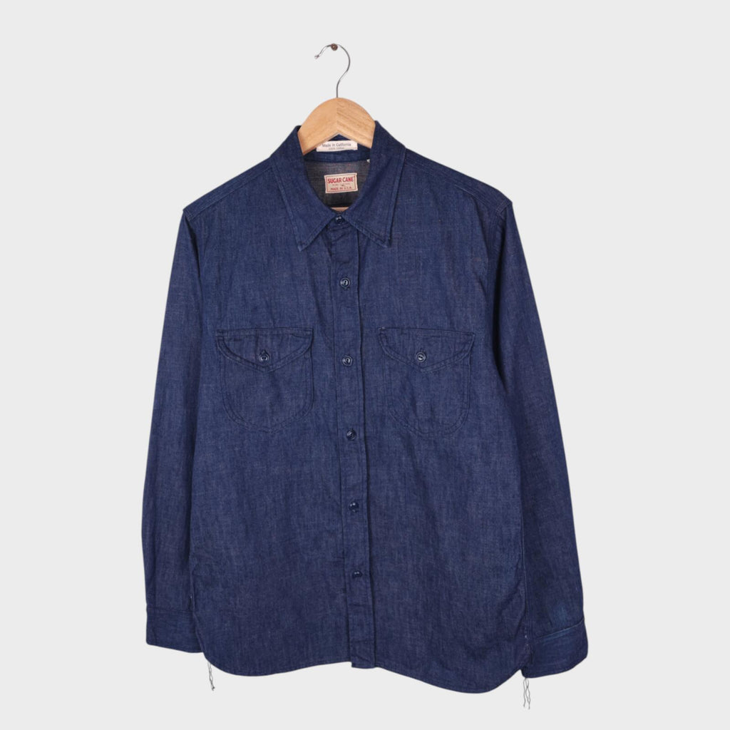 SUGAR CANE Men's Made in USA Dark Blue Denim Shirt