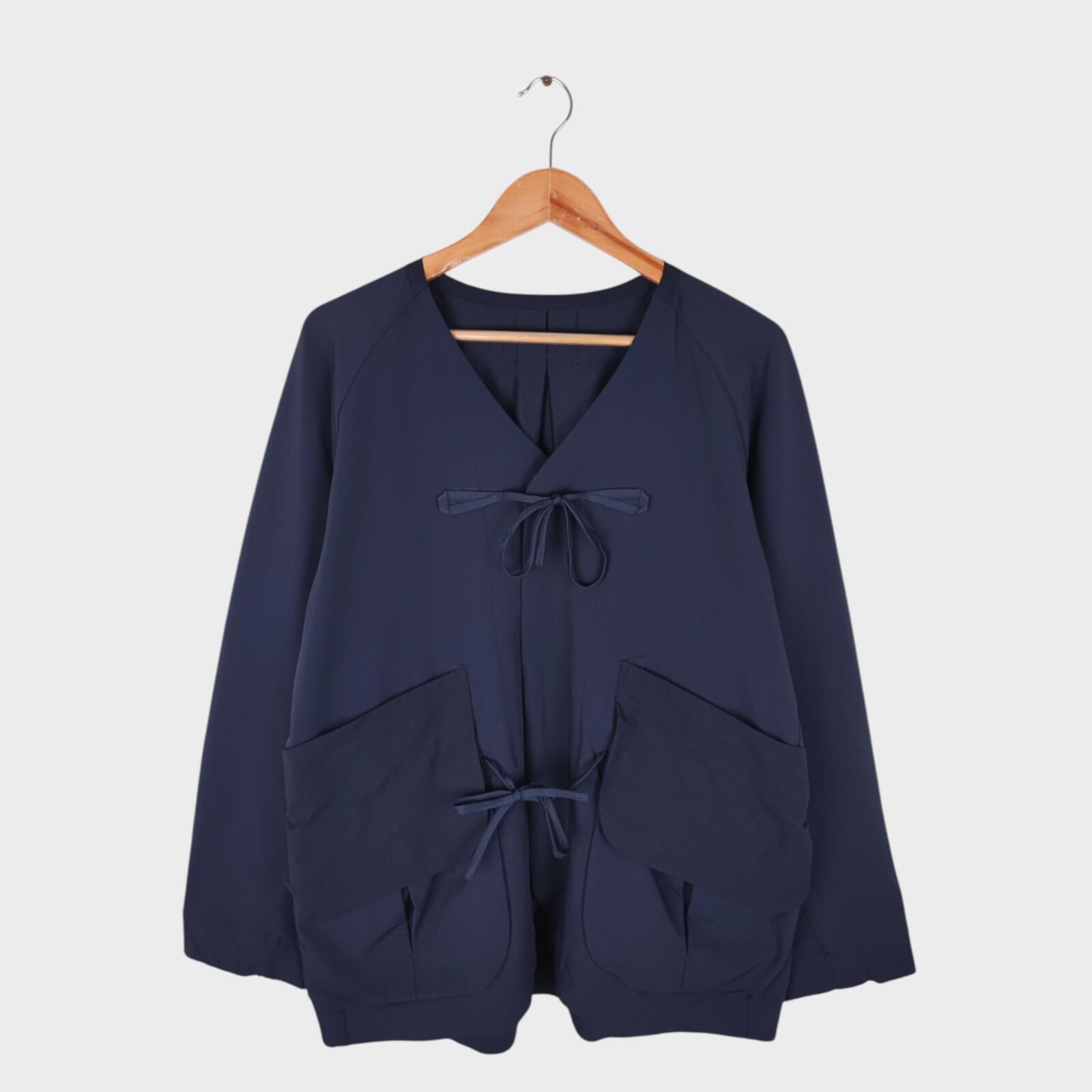 NORBIT BY HIROSHI NOZAWA Men's Navy Blue 4-Way Stretch Samue Kimono Jacket