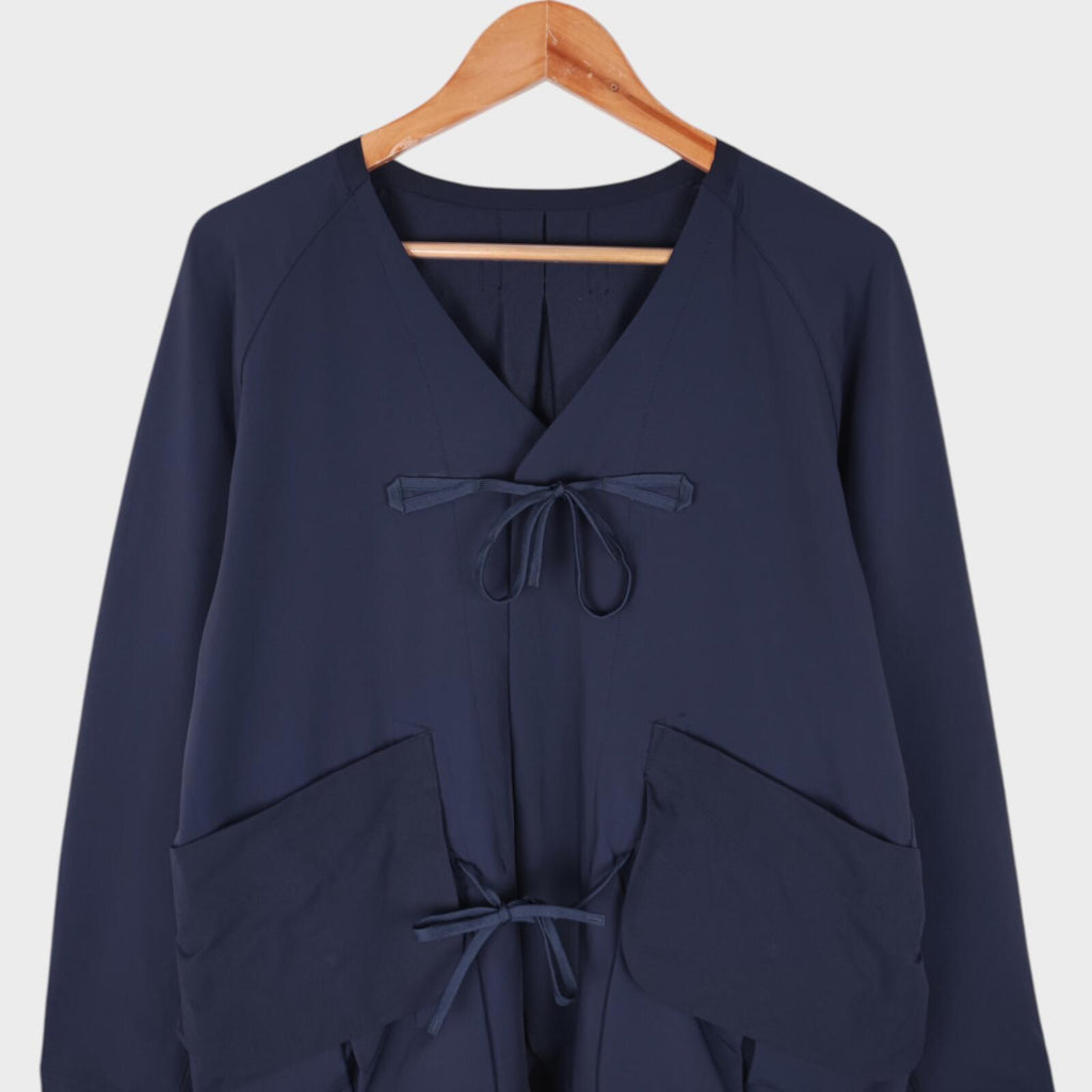NORBIT BY HIROSHI NOZAWA Men's Navy Blue 4-Way Stretch Samue Kimono Jacket