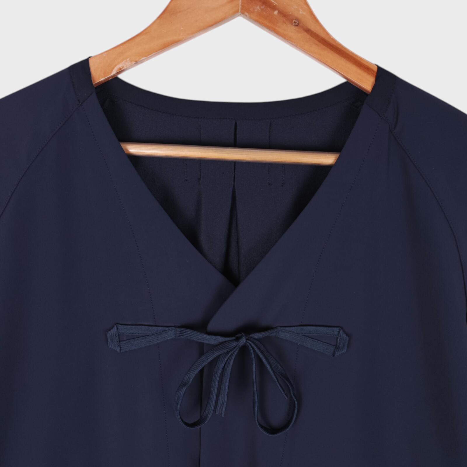 NORBIT BY HIROSHI NOZAWA Men's Navy Blue 4-Way Stretch Samue Kimono Jacket