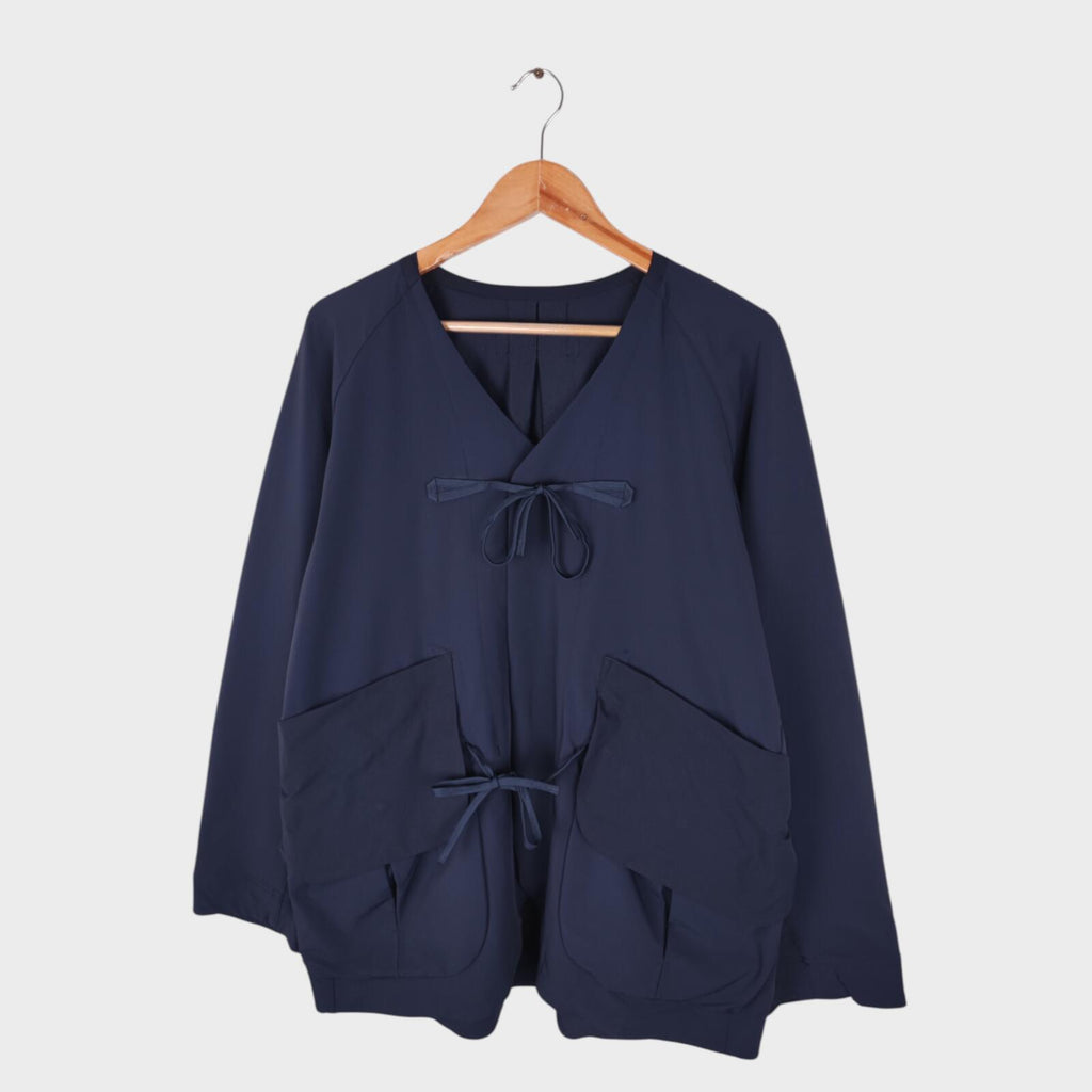 NORBIT BY HIROSHI NOZAWA Men's Navy Blue 4-Way Stretch Samue Kimono Jacket