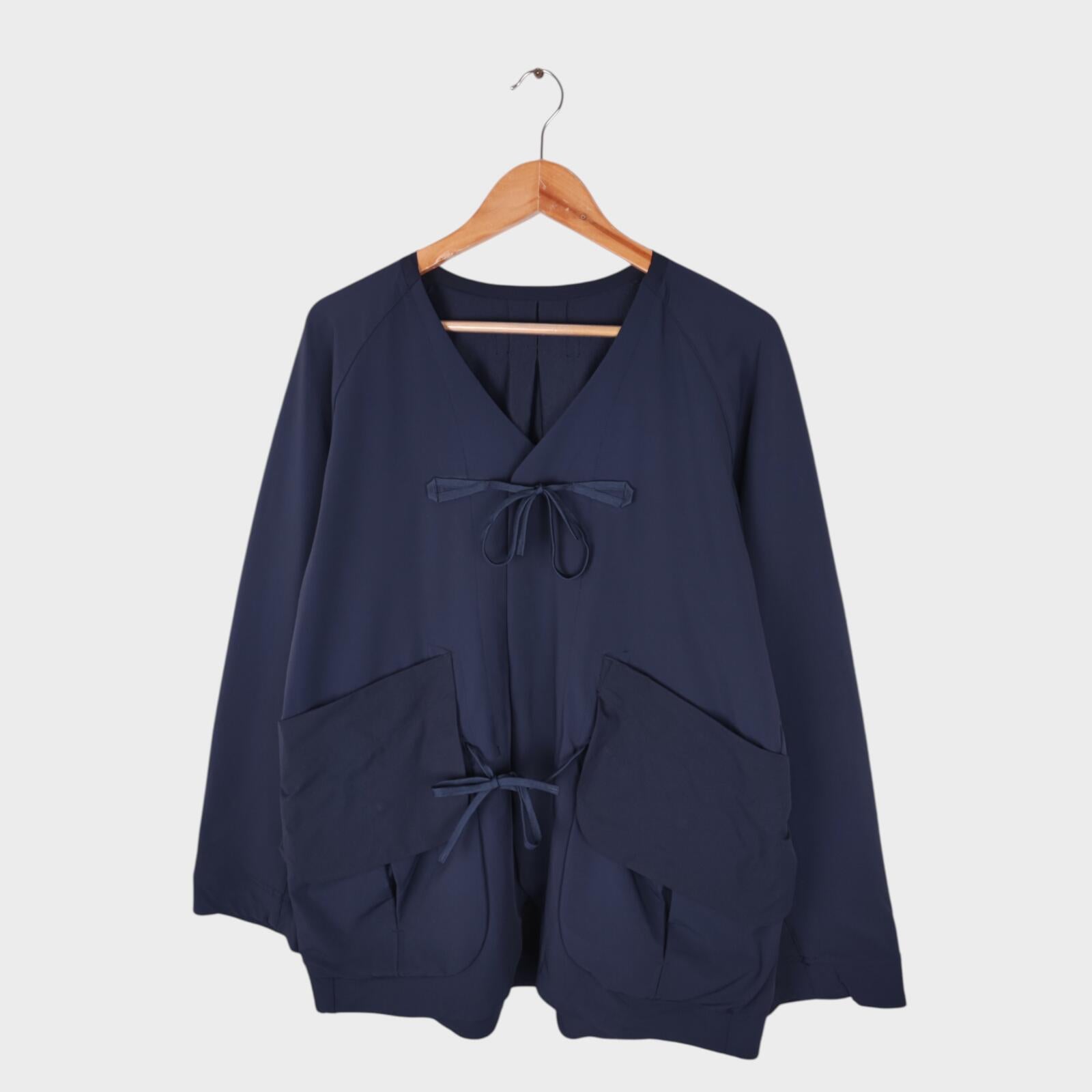 NORBIT BY HIROSHI NOZAWA Men's Navy Blue 4-Way Stretch Samue Kimono Jacket