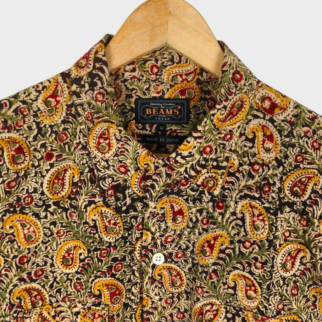 BEAMS PLUS Men's Made in Japan Floral Paisley Print Camp Collar Vacation Shirt