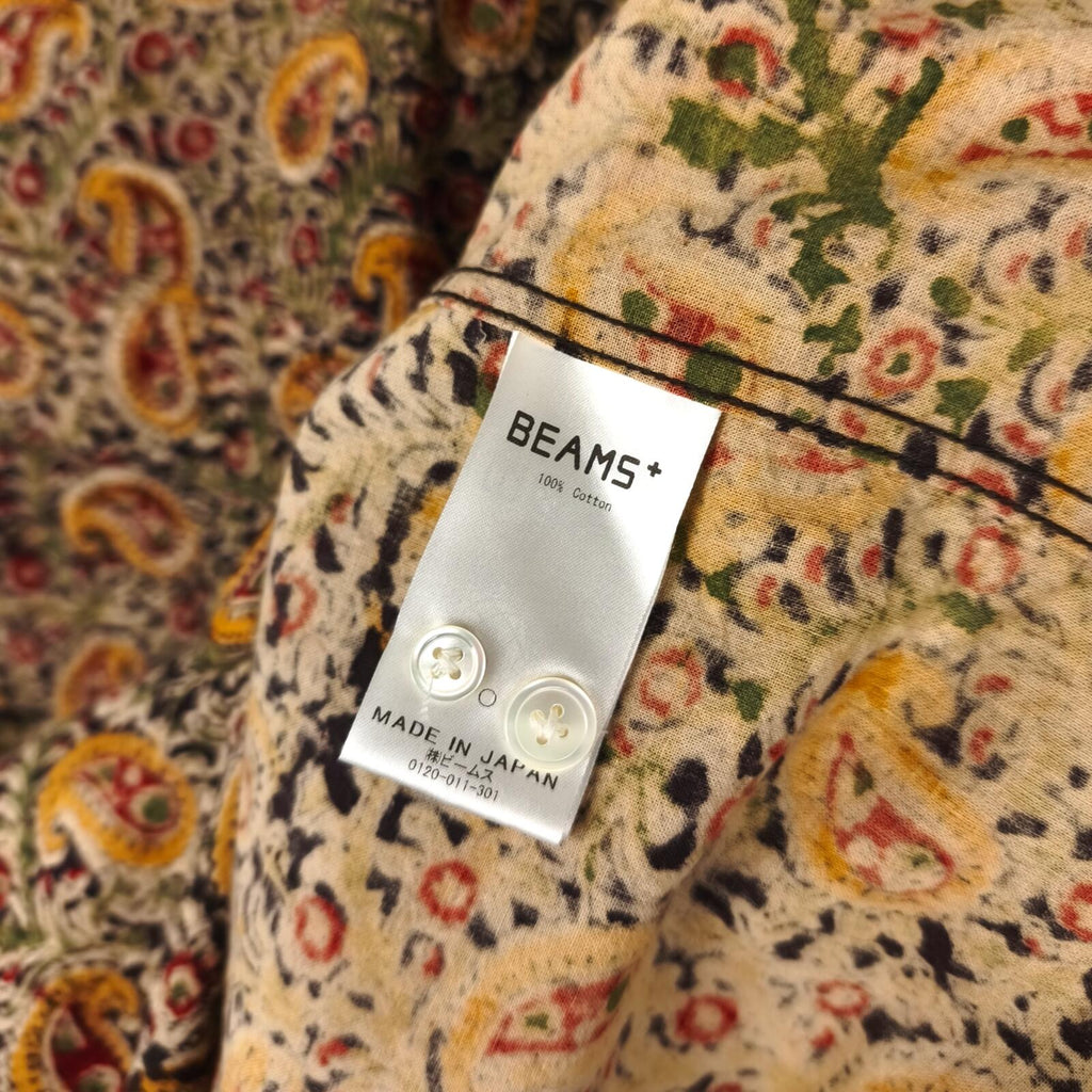 BEAMS PLUS Men's Made in Japan Floral Paisley Print Camp Collar Vacation Shirt