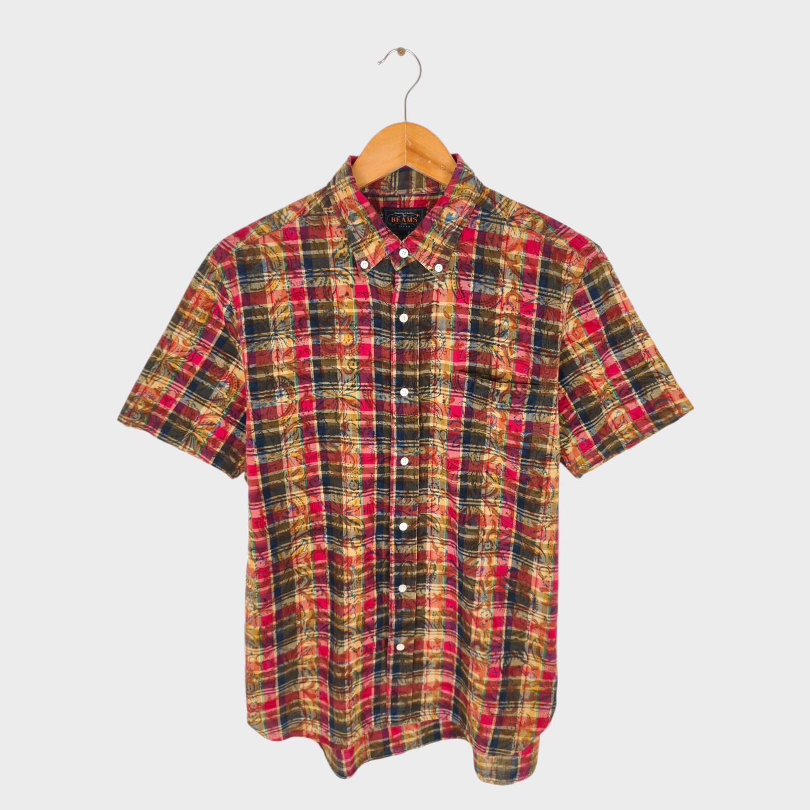 BEAMS PLUS Men's Made in Japan Floral Madras Button Down Shirt