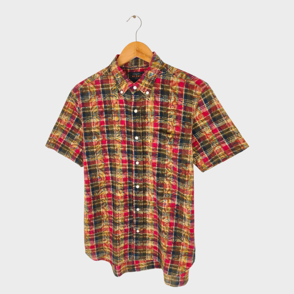 BEAMS PLUS Men's Made in Japan Floral Madras Button Down Shirt