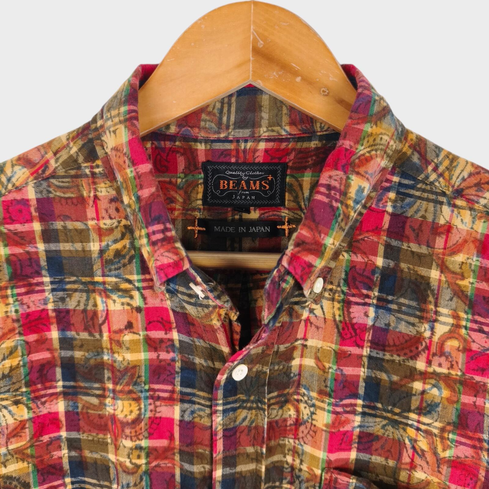 BEAMS PLUS Men's Made in Japan Floral Madras Button Down Shirt