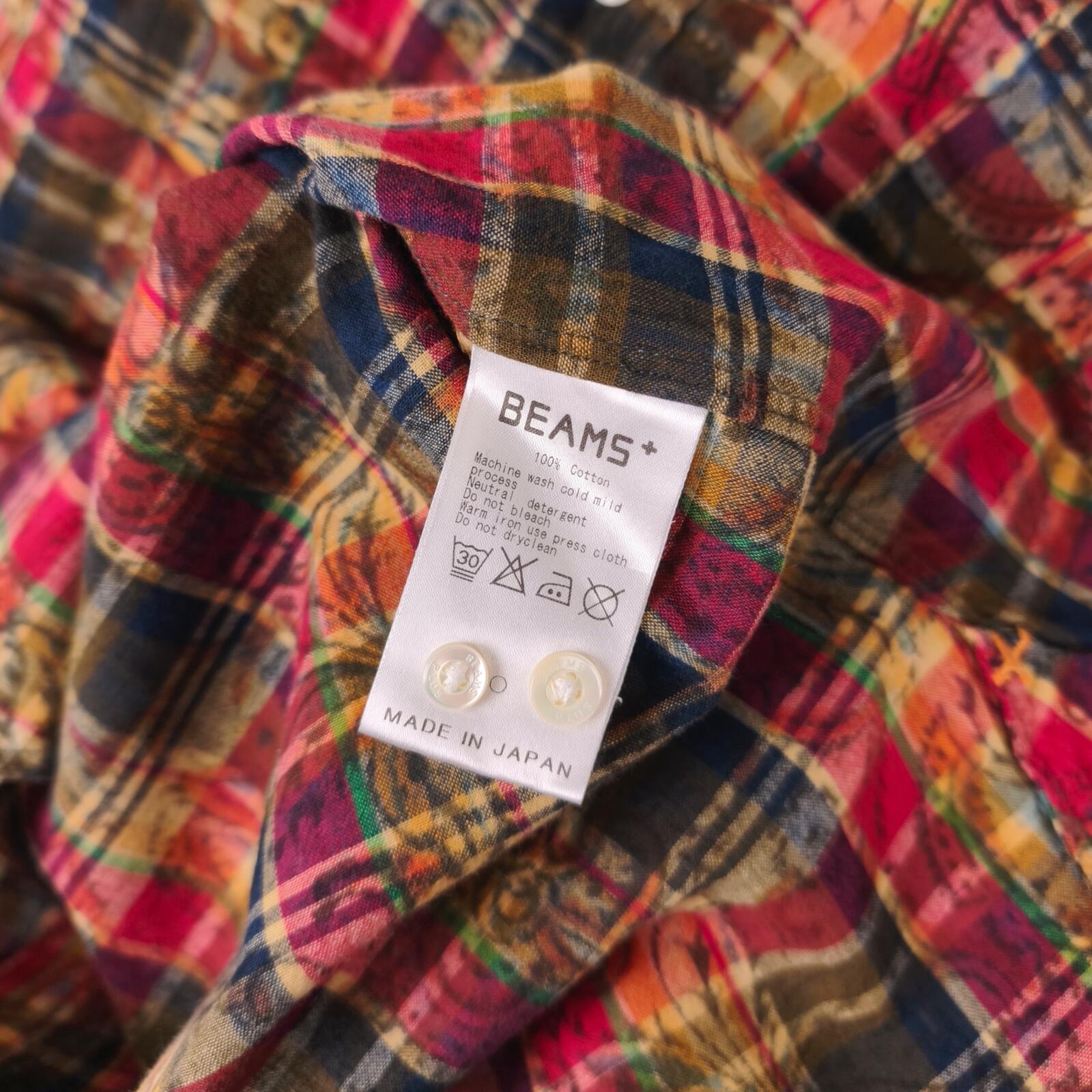BEAMS PLUS Men's Made in Japan Floral Madras Button Down Shirt