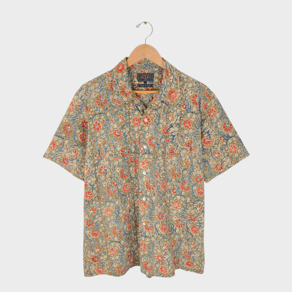 BEAMS PLUS Men's Made in Japan Floral Print Camp Collar Vacation Shirt