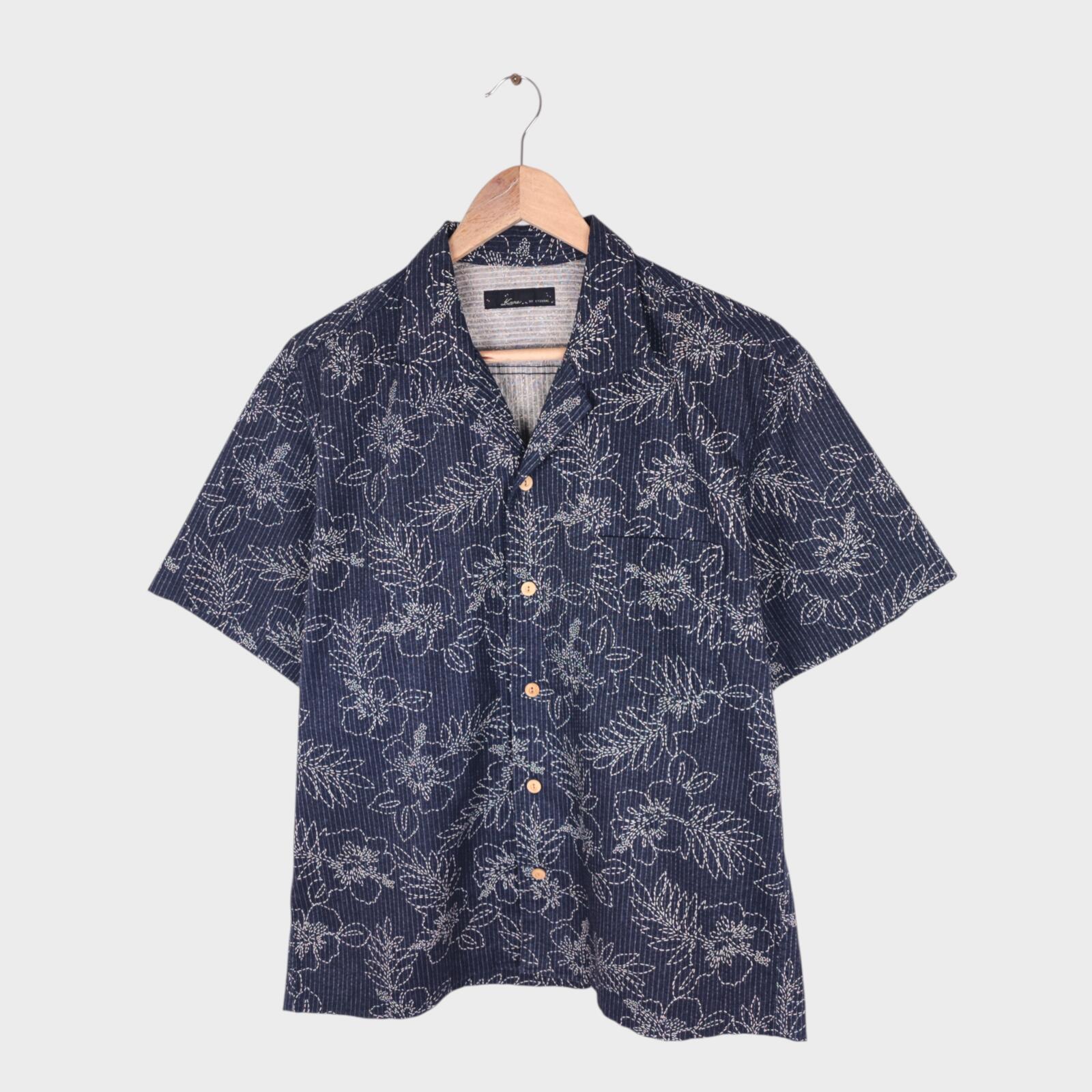 ETERNAL BICCHU KURASHIKI Men's Made in Japan Dark Blue Floral Sashiko Shirt
