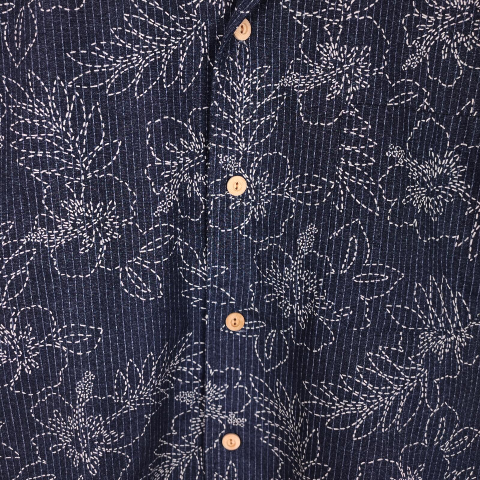 ETERNAL BICCHU KURASHIKI Men's Made in Japan Dark Blue Floral Sashiko Shirt