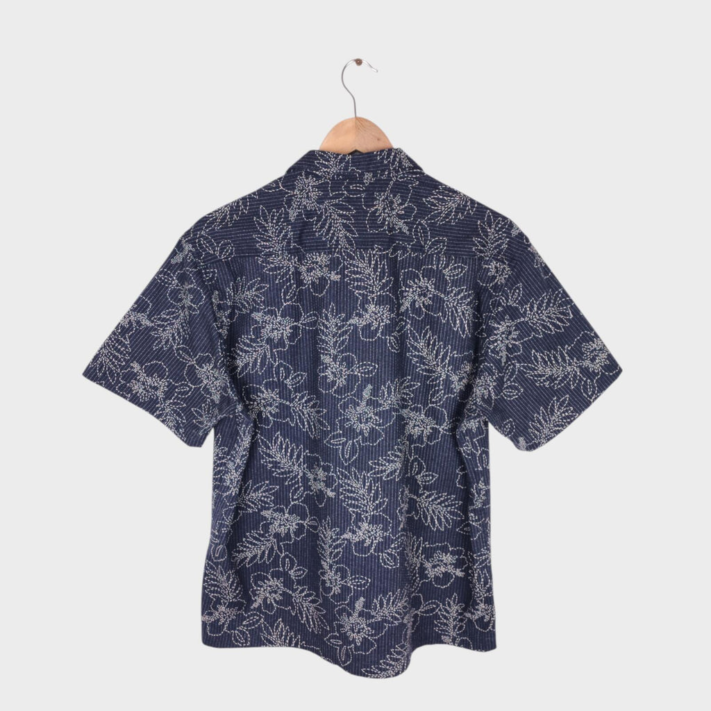 ETERNAL BICCHU KURASHIKI Men's Made in Japan Dark Blue Floral Sashiko Shirt