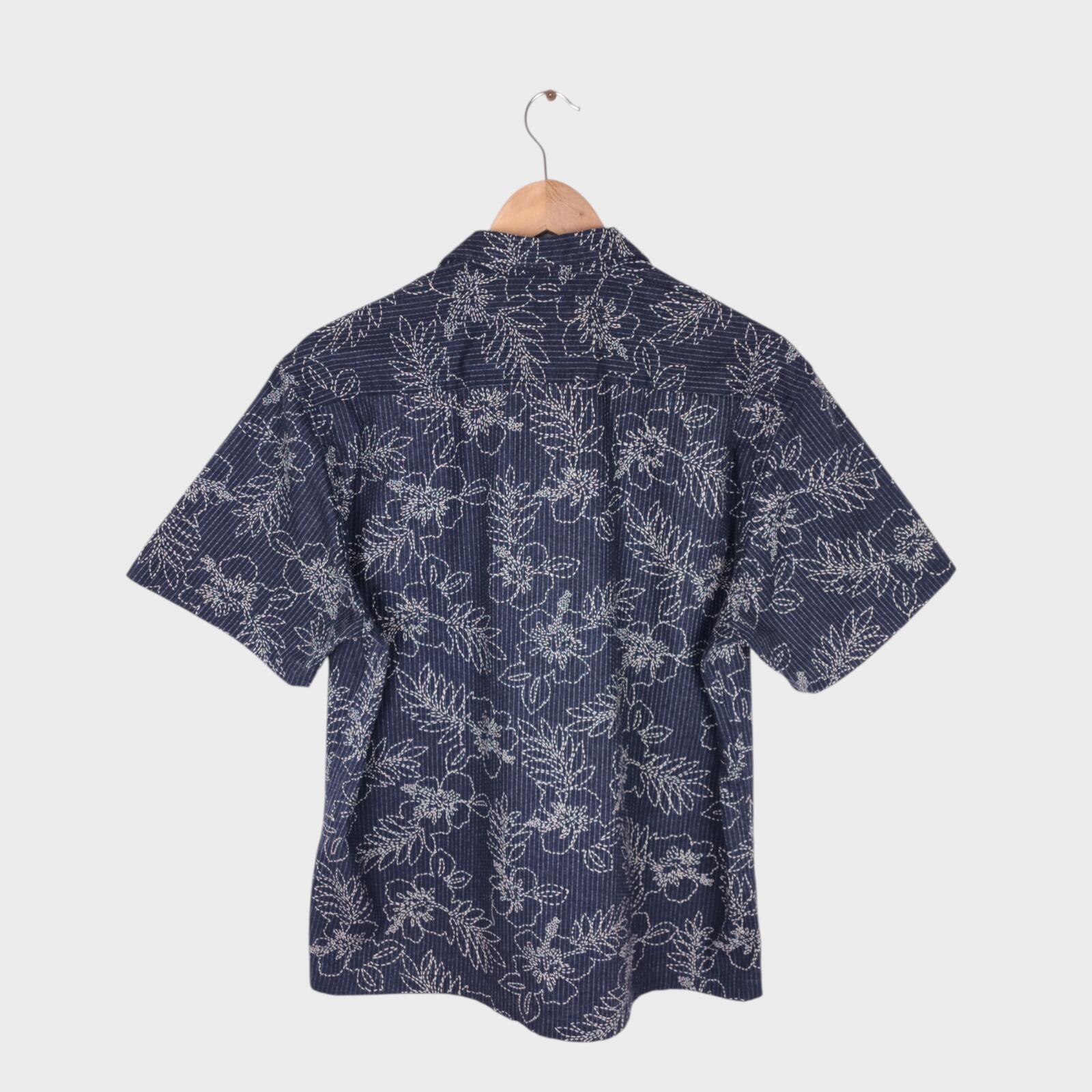 ETERNAL BICCHU KURASHIKI Men's Made in Japan Dark Blue Floral Sashiko Shirt