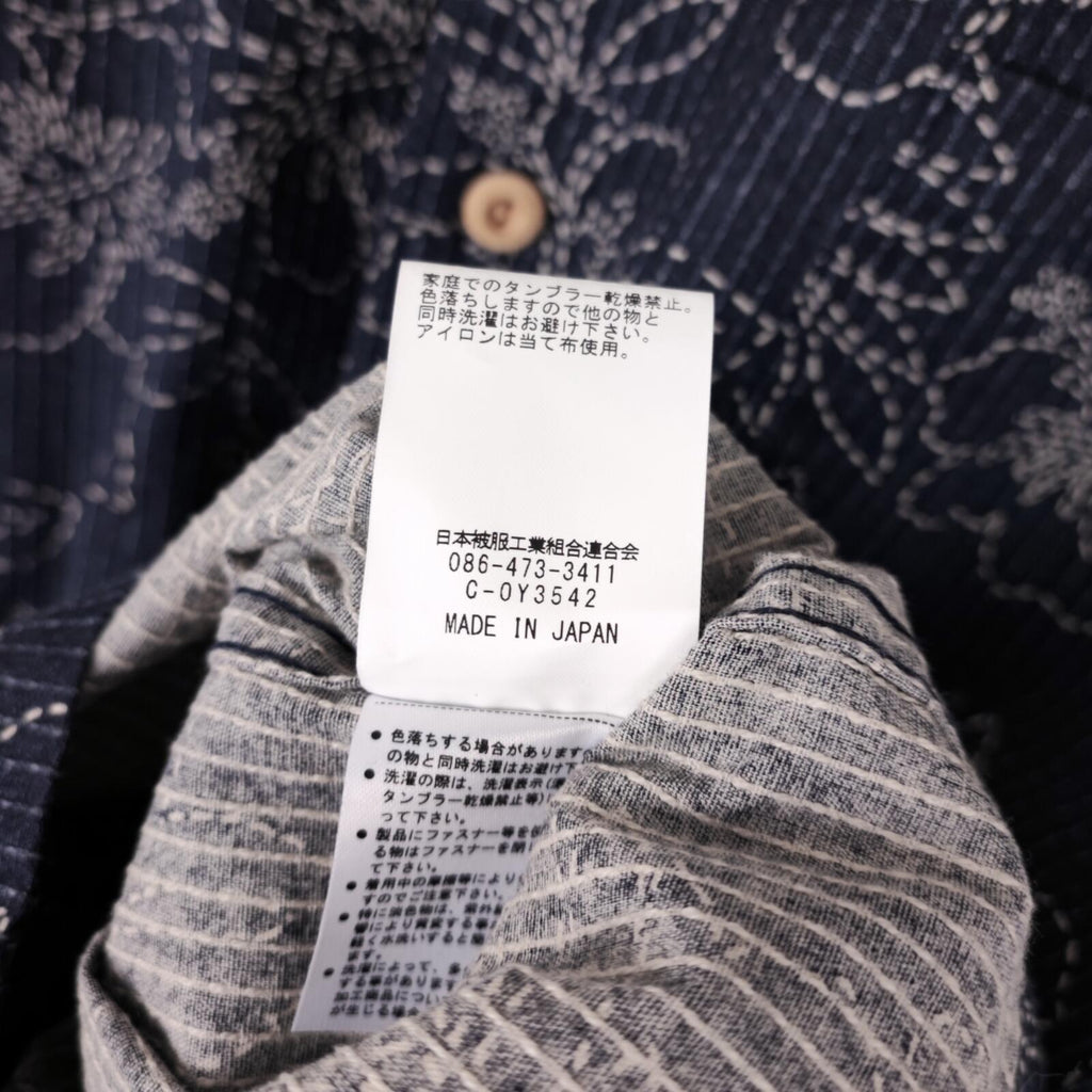 ETERNAL BICCHU KURASHIKI Men's Made in Japan Dark Blue Floral Sashiko Shirt