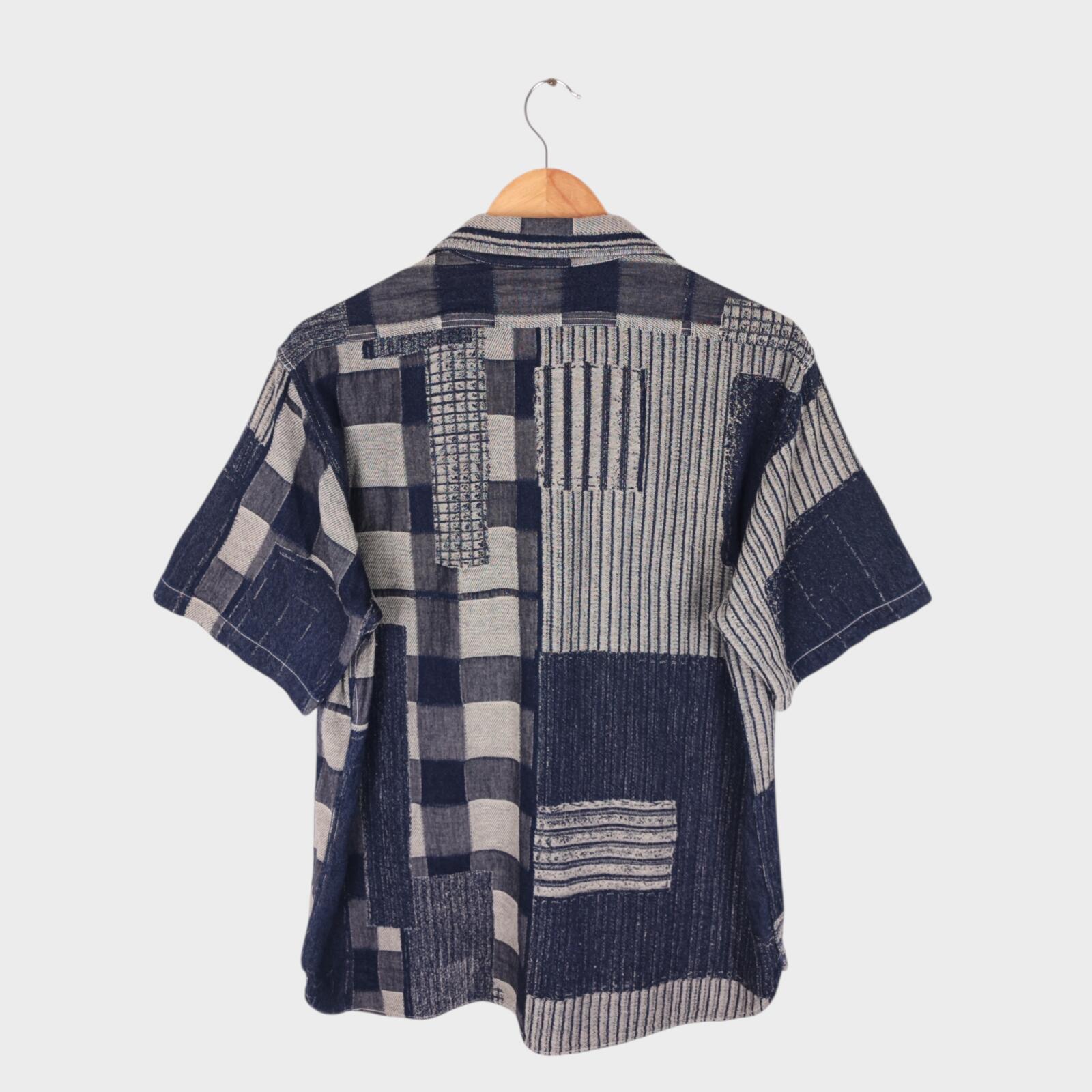 SUGAR CANE Men's Made in Japan Blue Patchwork Boro Short Sleeved Shirt