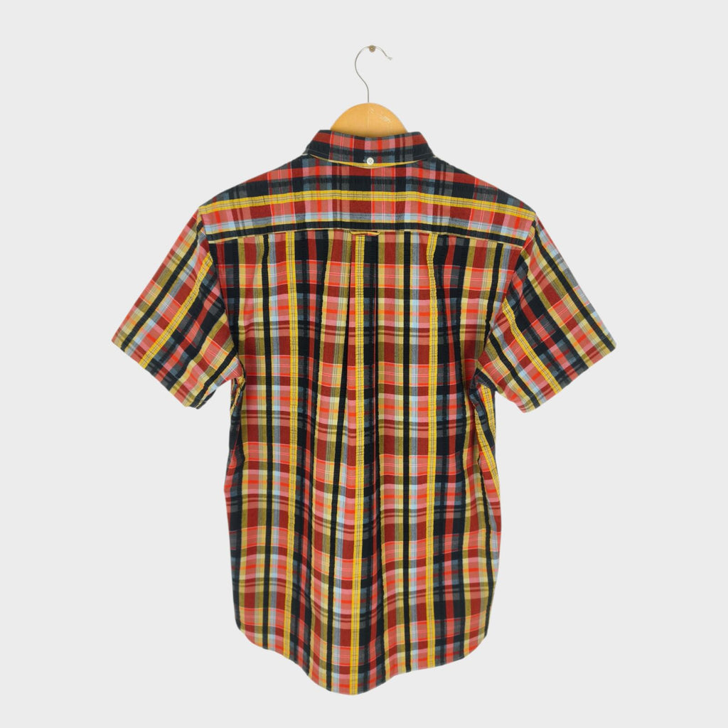 BEAMS PLUS Men's Made in Japan Checked Seersucker Short Sleeved Shirt