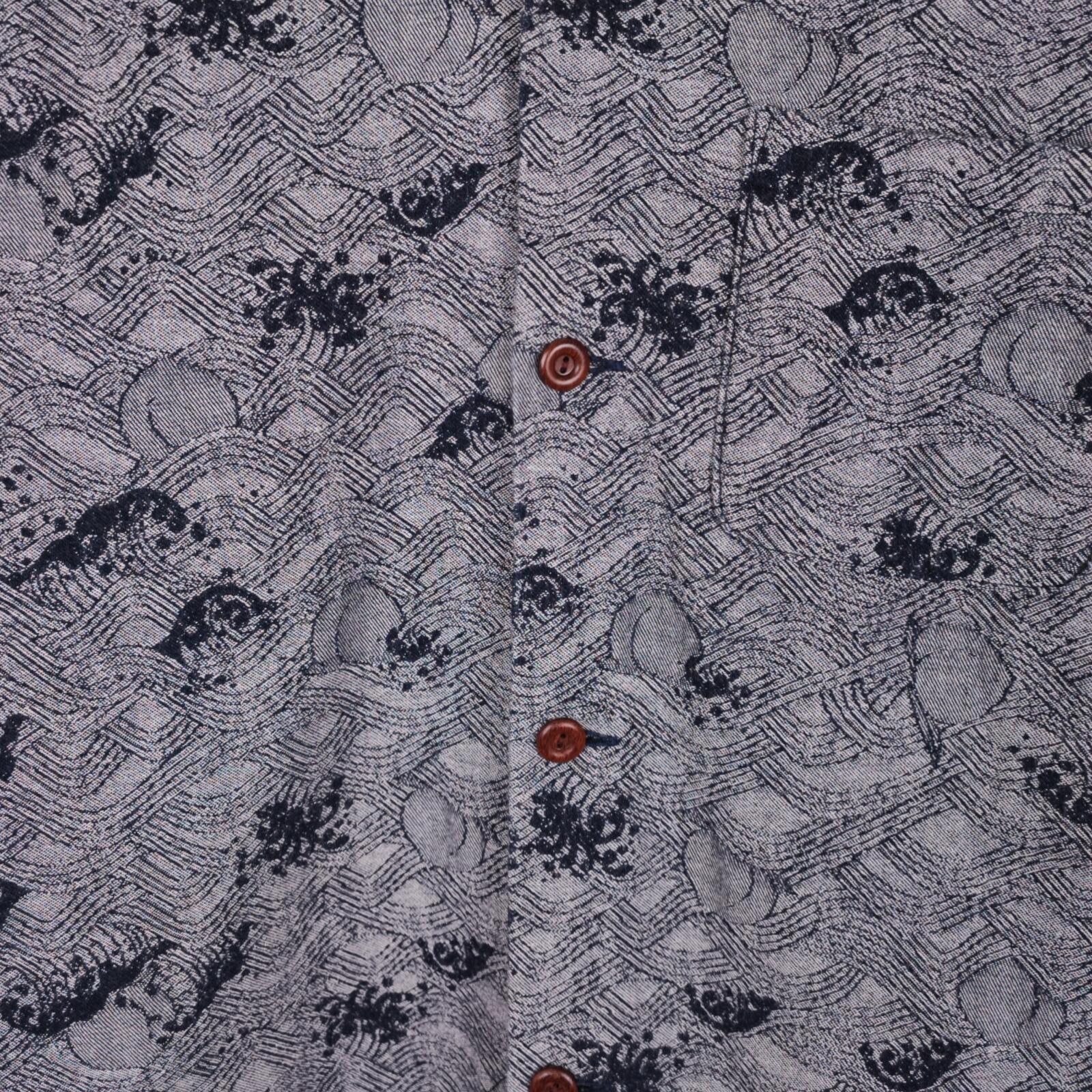 MOMOTARO Men's Made in Japan Grey/Indigo Peach Wave Jacquard Short Sleeved Shirt