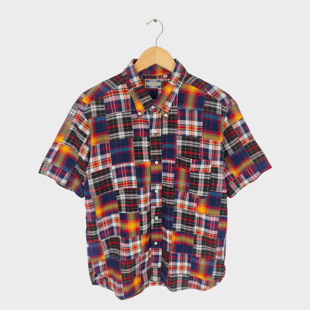 SUGAR CANE Men's Made in Japan Madras Patchwork Short Sleeved Shirt