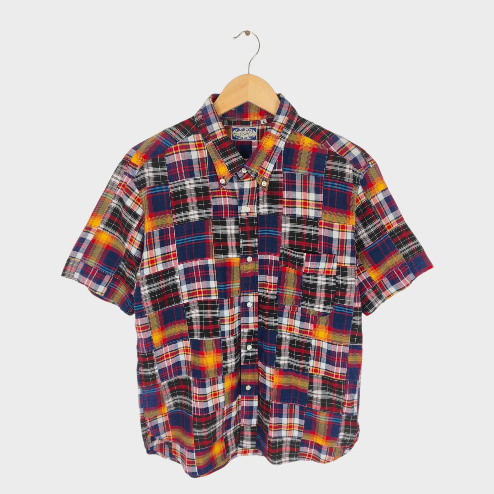 SUGAR CANE Men's Made in Japan Madras Patchwork Short Sleeved Shirt