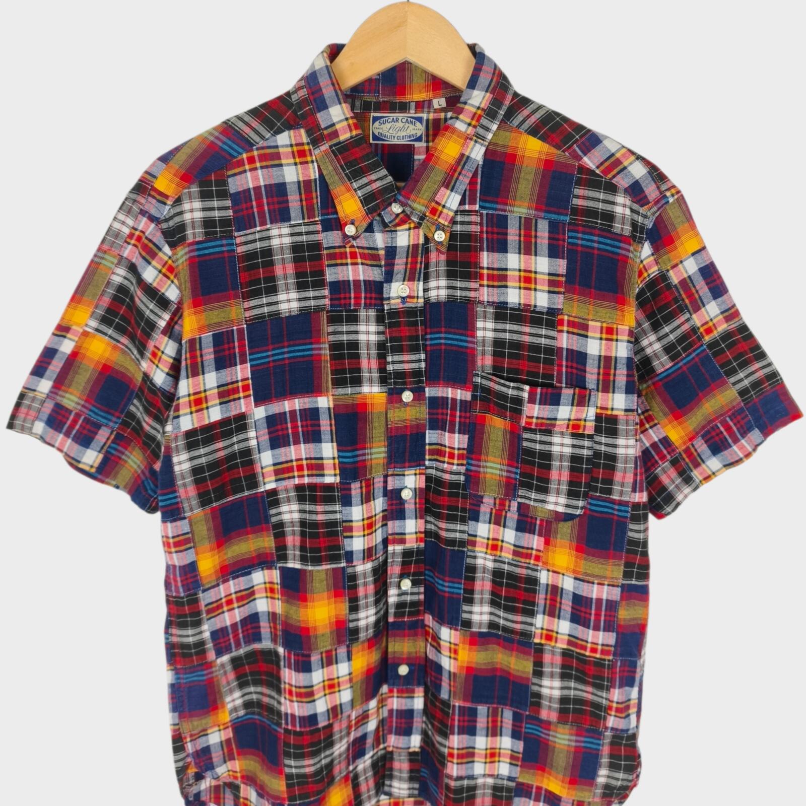 SUGAR CANE Men's Made in Japan Madras Patchwork Short Sleeved Shirt