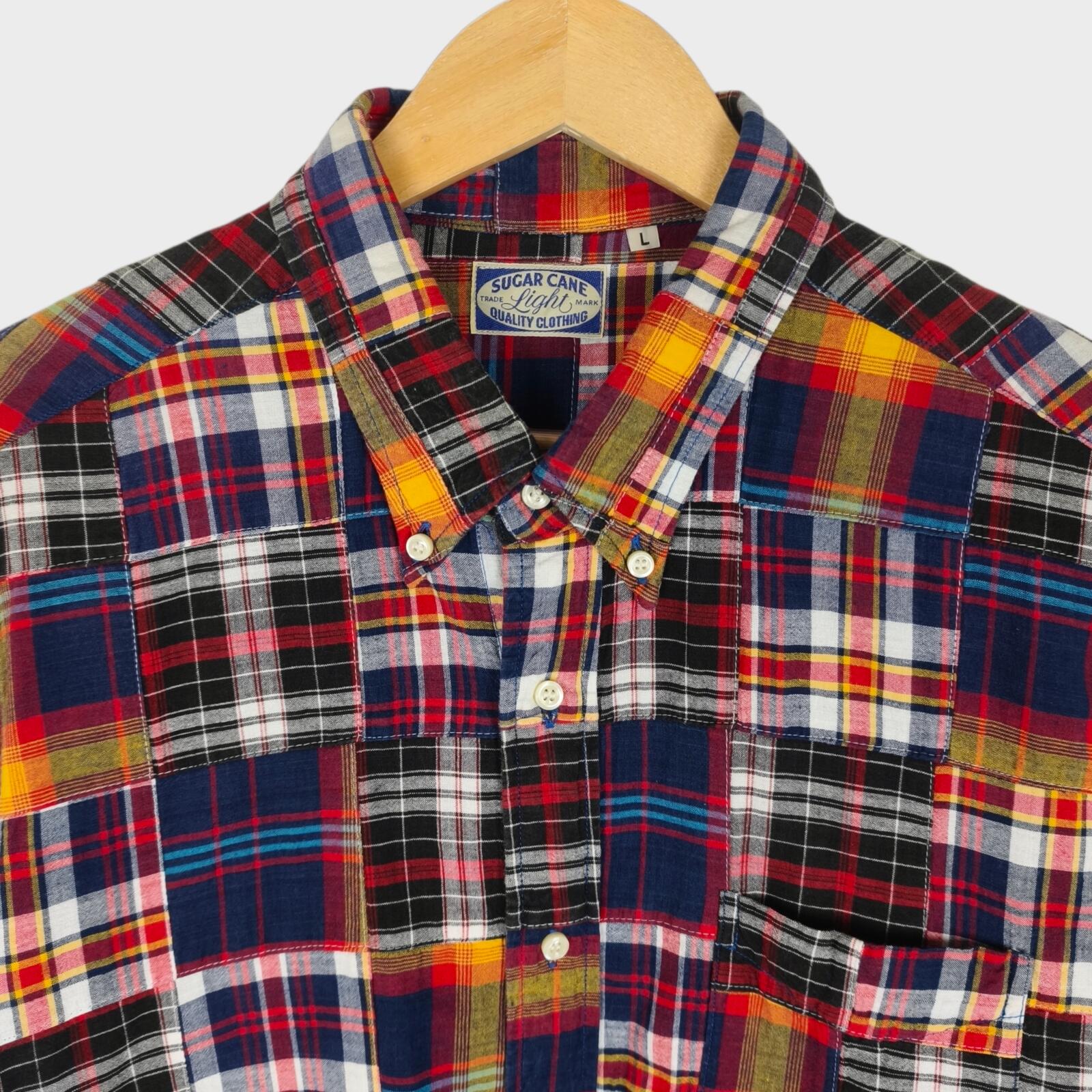 SUGAR CANE Men's Made in Japan Madras Patchwork Short Sleeved Shirt