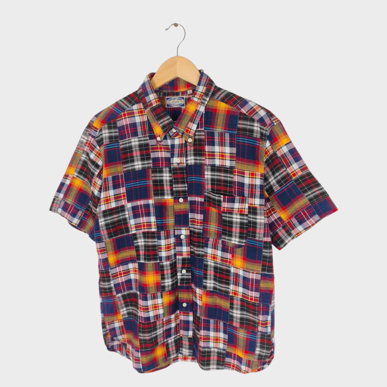 SUGAR CANE Men's Made in Japan Madras Patchwork Short Sleeved Shirt