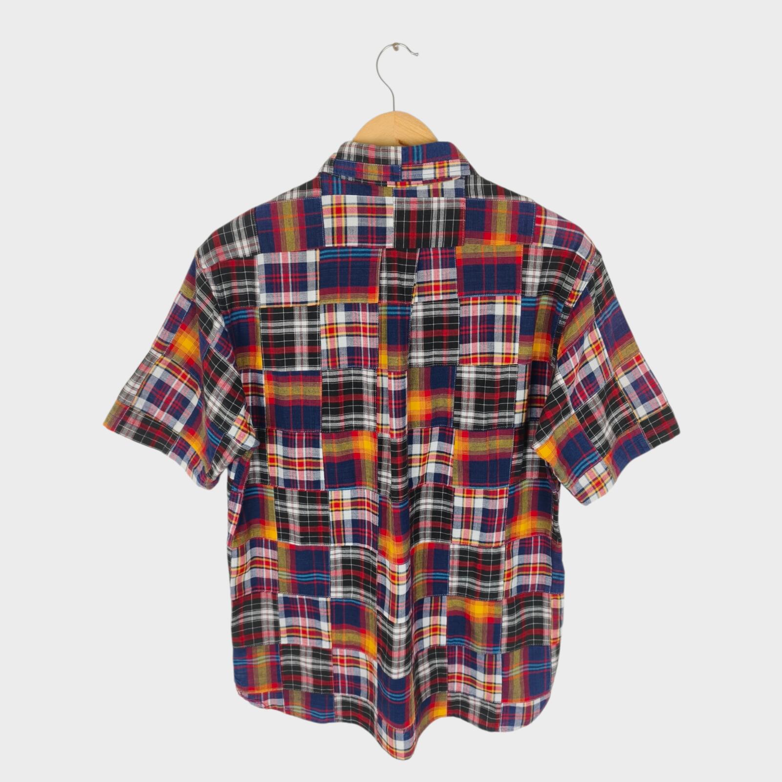 SUGAR CANE Men's Made in Japan Madras Patchwork Short Sleeved Shirt