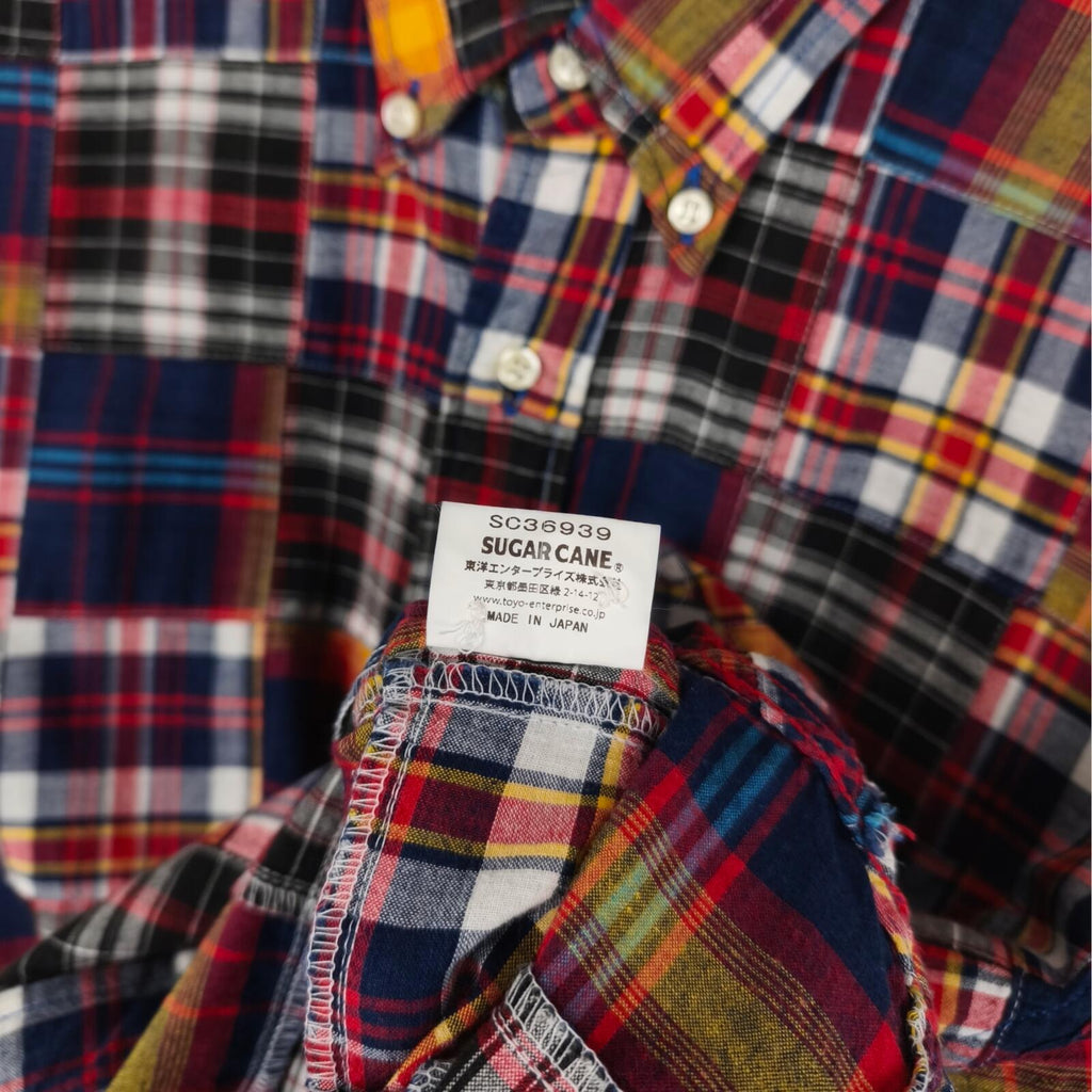 SUGAR CANE Men's Made in Japan Madras Patchwork Short Sleeved Shirt