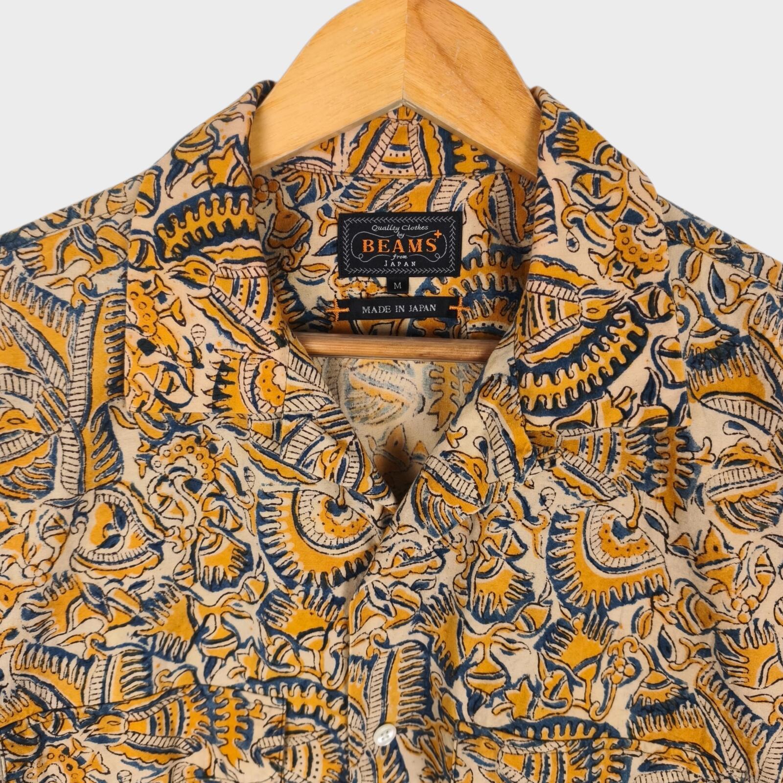 BEAMS PLUS Men's Made in Japan Floral Paisley Print Camp Collar Vacation Shirt