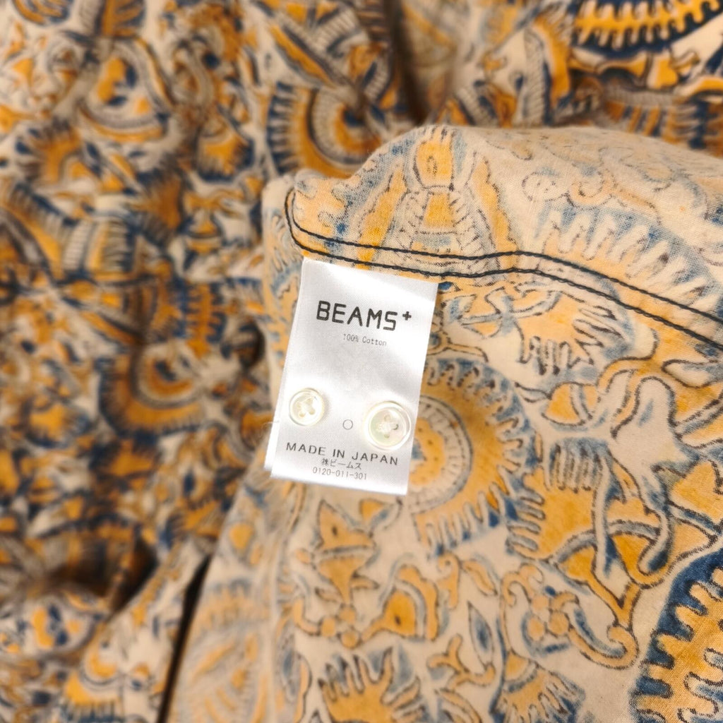 BEAMS PLUS Men's Made in Japan Floral Paisley Print Camp Collar Vacation Shirt