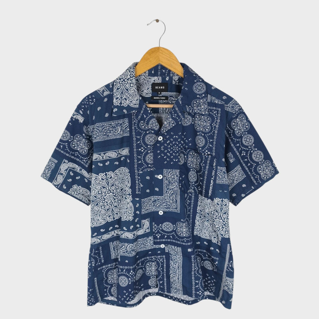 BEAMS Men's Navy Blue Bandana Print Short Sleeved Shirt