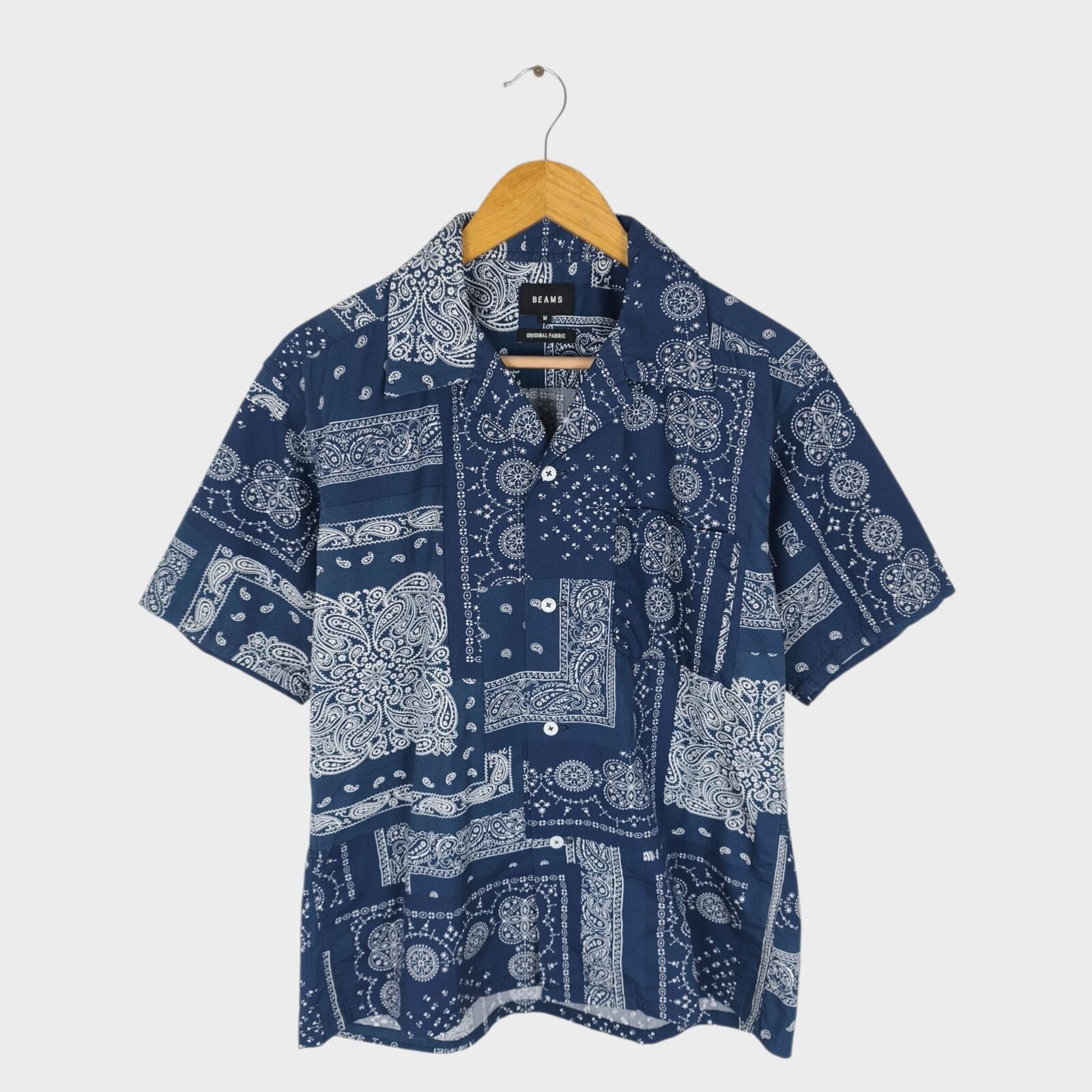 BEAMS Men's Navy Blue Bandana Print Short Sleeved Shirt