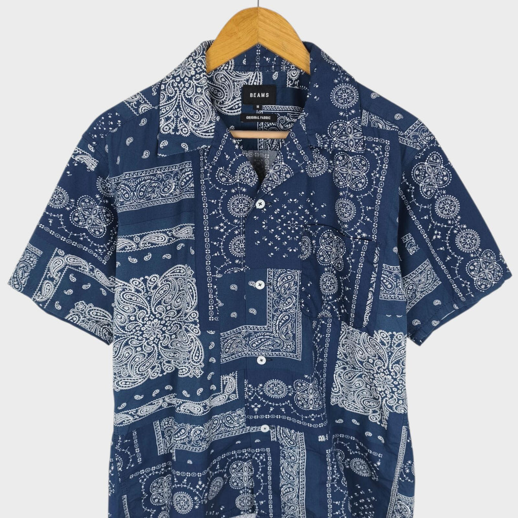 BEAMS Men's Navy Blue Bandana Print Short Sleeved Shirt