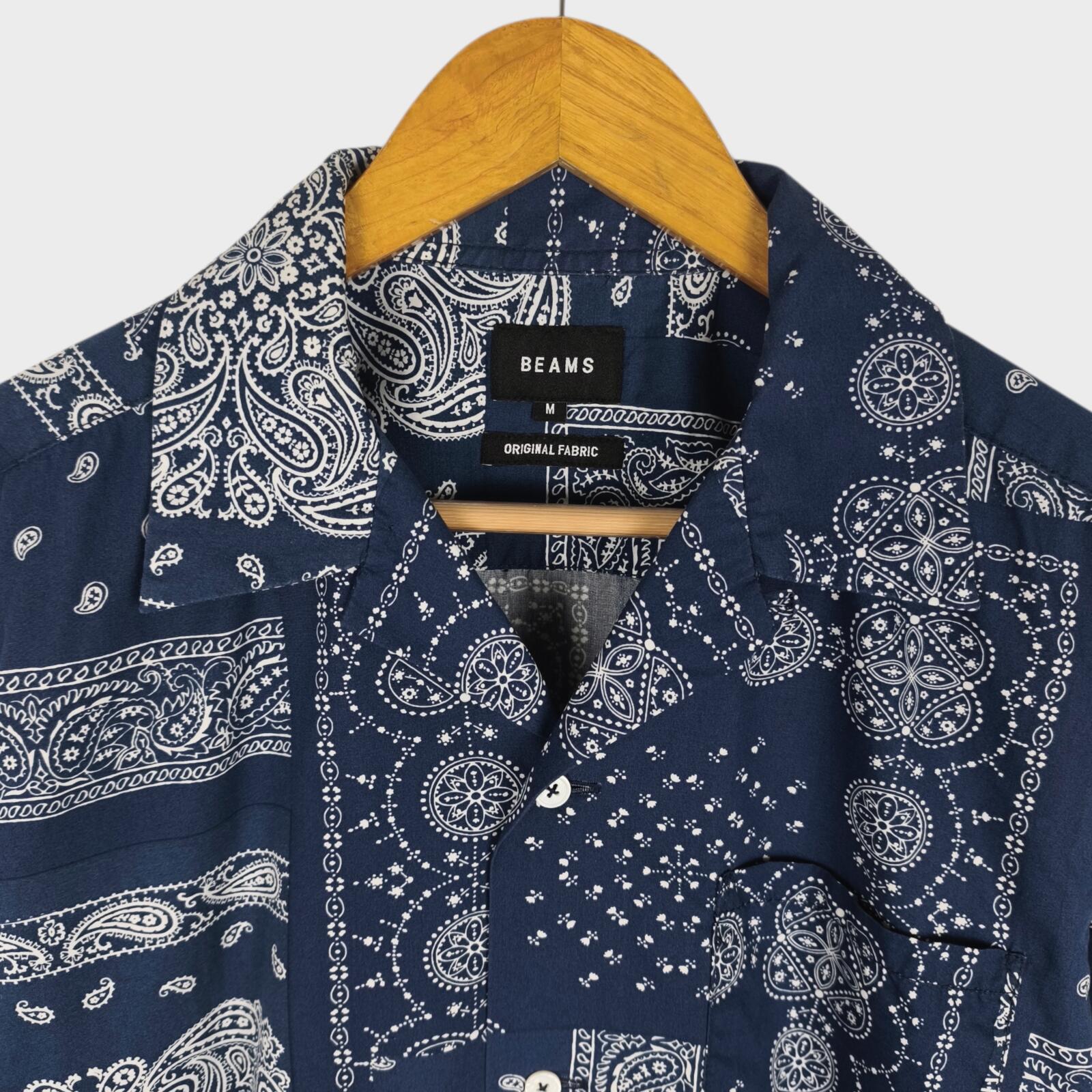 BEAMS Men's Navy Blue Bandana Print Short Sleeved Shirt