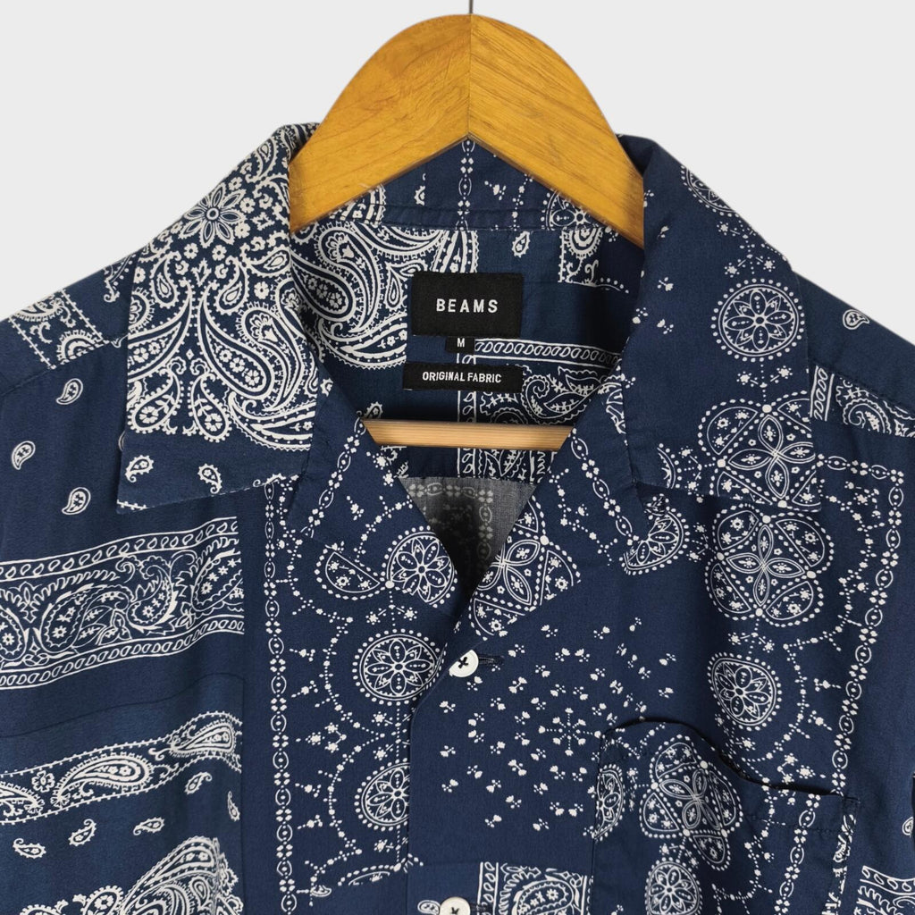 BEAMS Men's Navy Blue Bandana Print Short Sleeved Shirt
