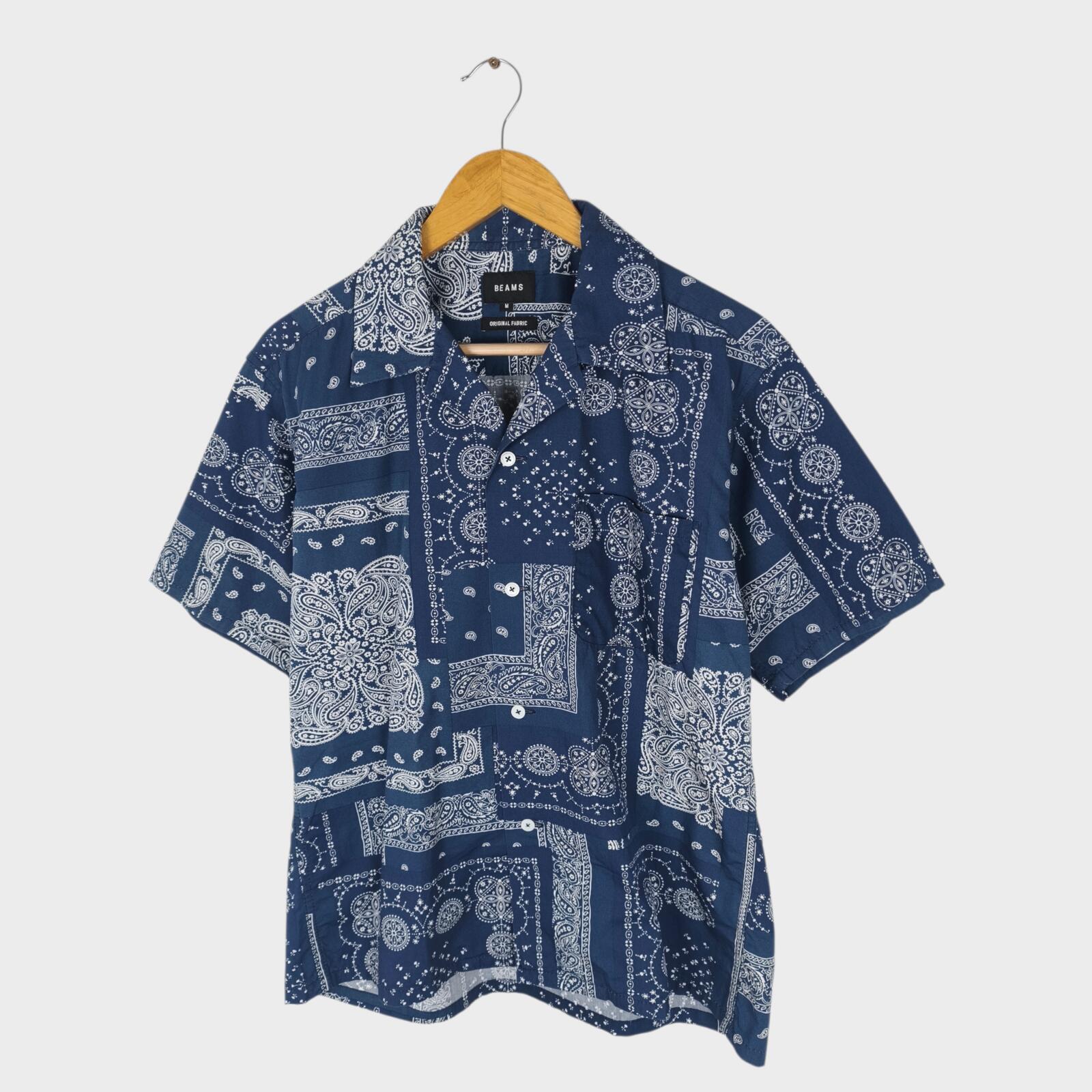 BEAMS Men's Navy Blue Bandana Print Short Sleeved Shirt