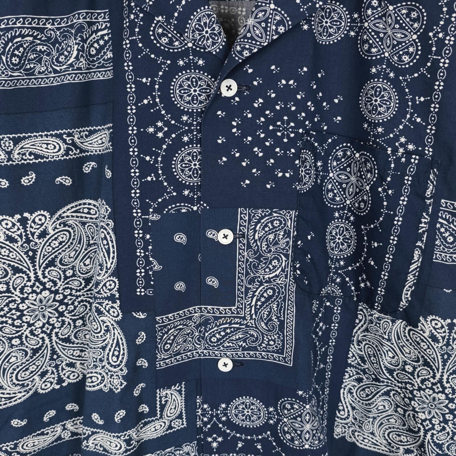 BEAMS Men's Navy Blue Bandana Print Short Sleeved Shirt