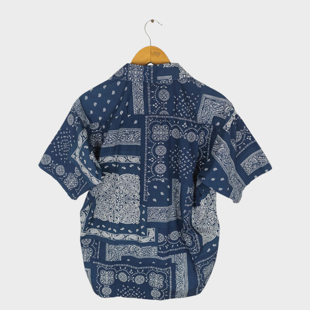 BEAMS Men's Navy Blue Bandana Print Short Sleeved Shirt