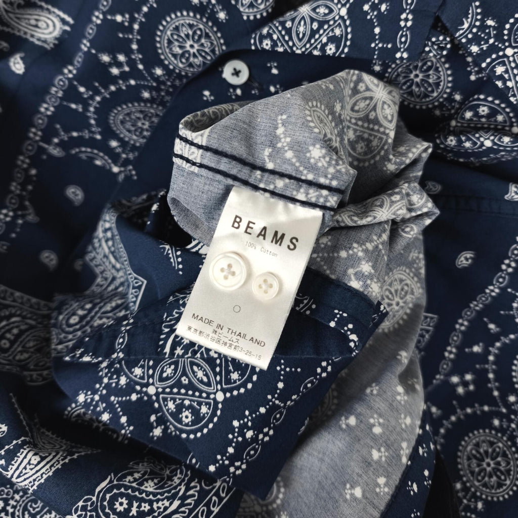 BEAMS Men's Navy Blue Bandana Print Short Sleeved Shirt