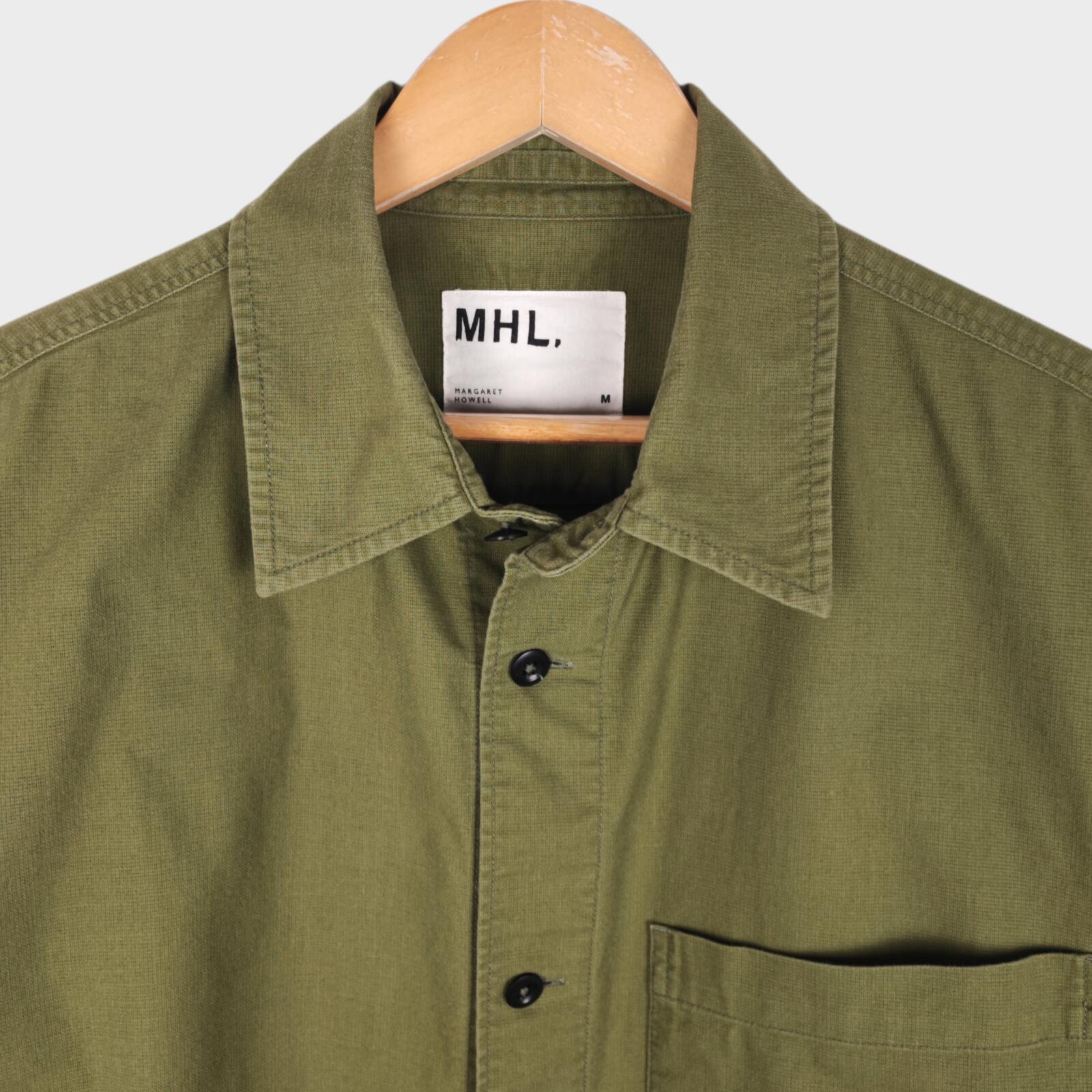 MHL MARGARET HOWELL Men's Green Short Sleeved Heavyweight Cotton Shirt