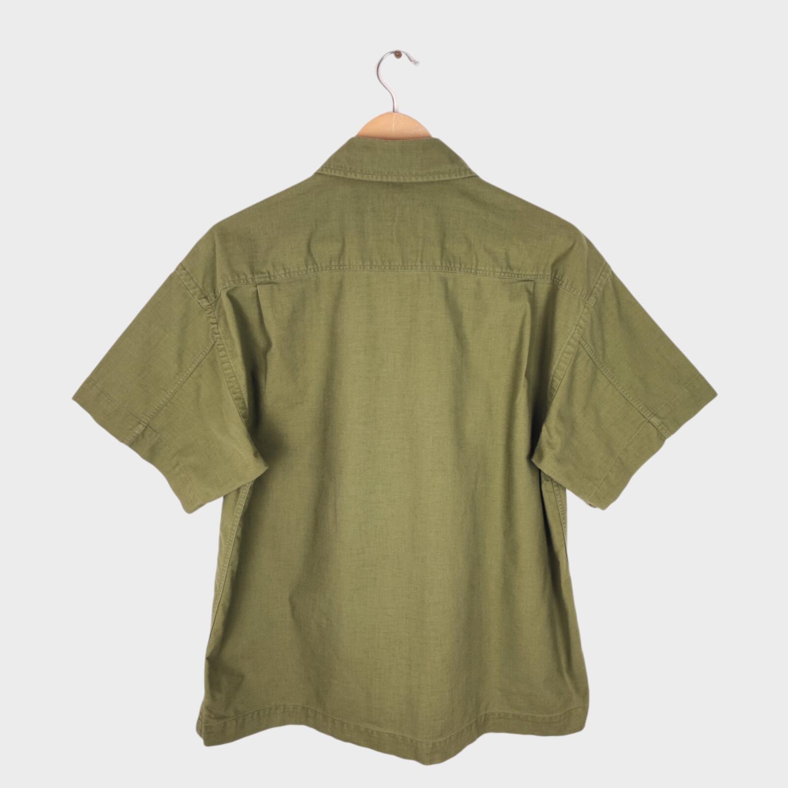 MHL MARGARET HOWELL Men's Green Short Sleeved Heavyweight Cotton Shirt
