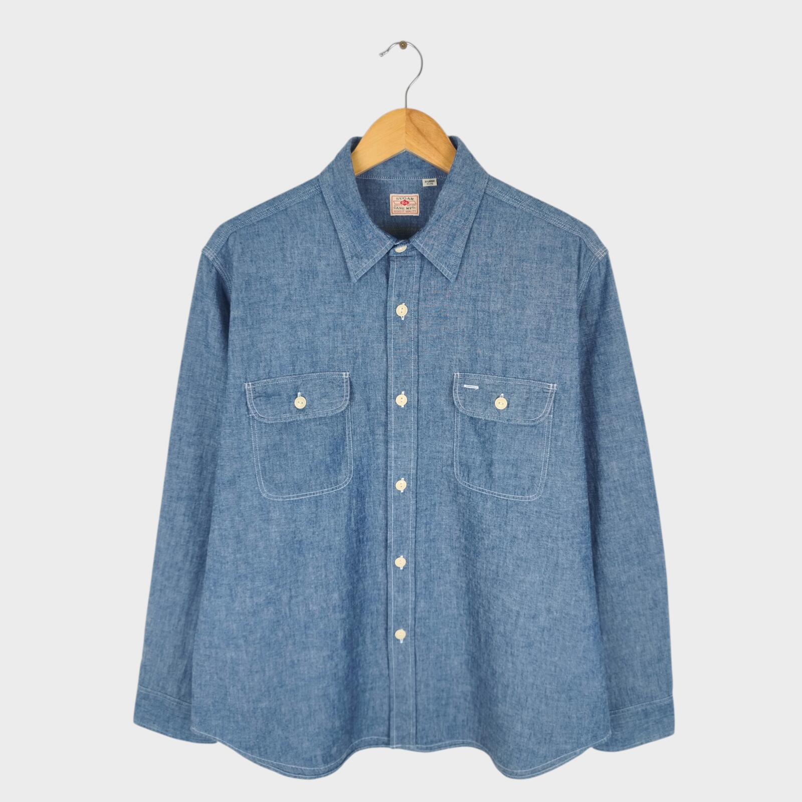 SUGAR CANE Men's Made in Japan Blue Chambray Work Shirt