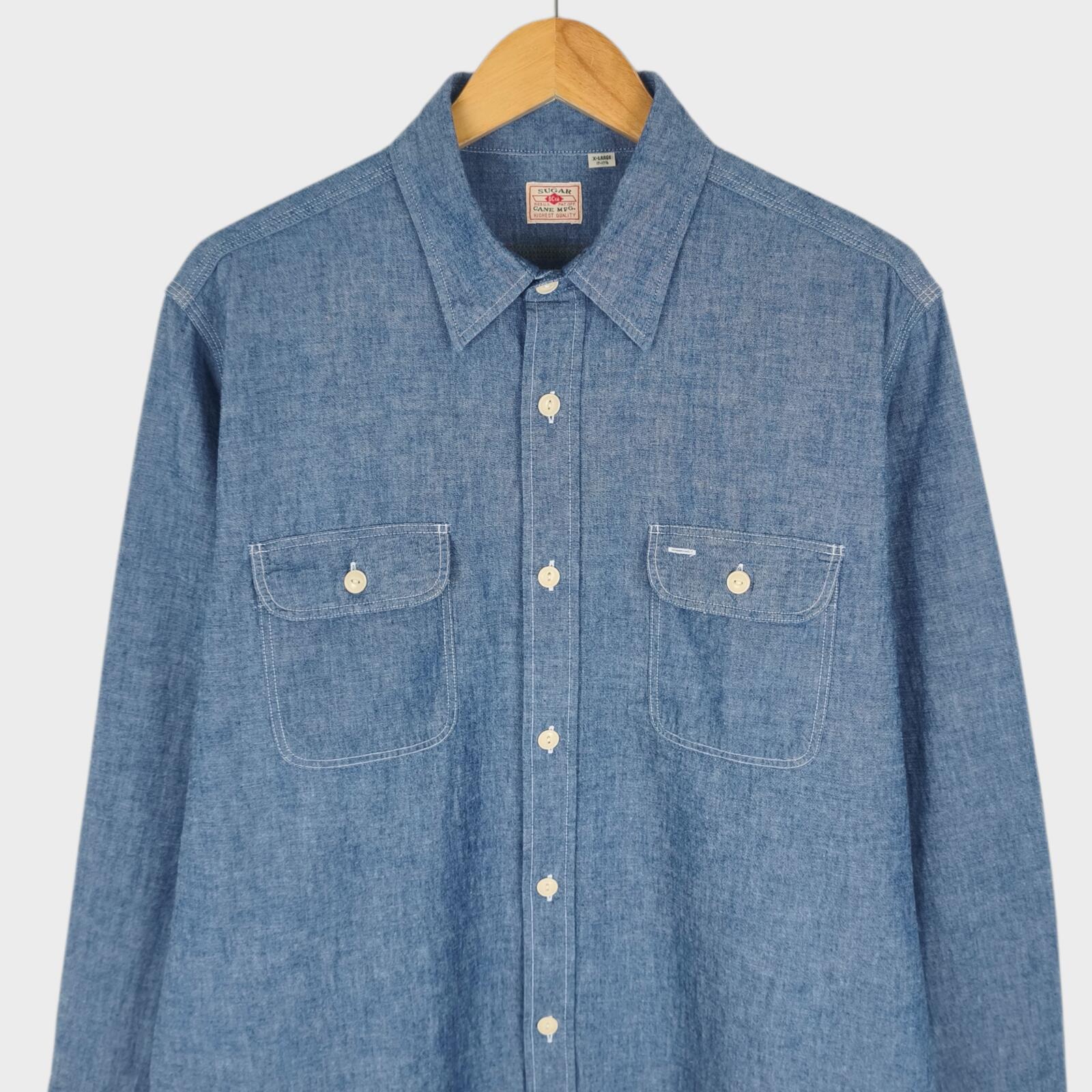 SUGAR CANE Men's Made in Japan Blue Chambray Work Shirt
