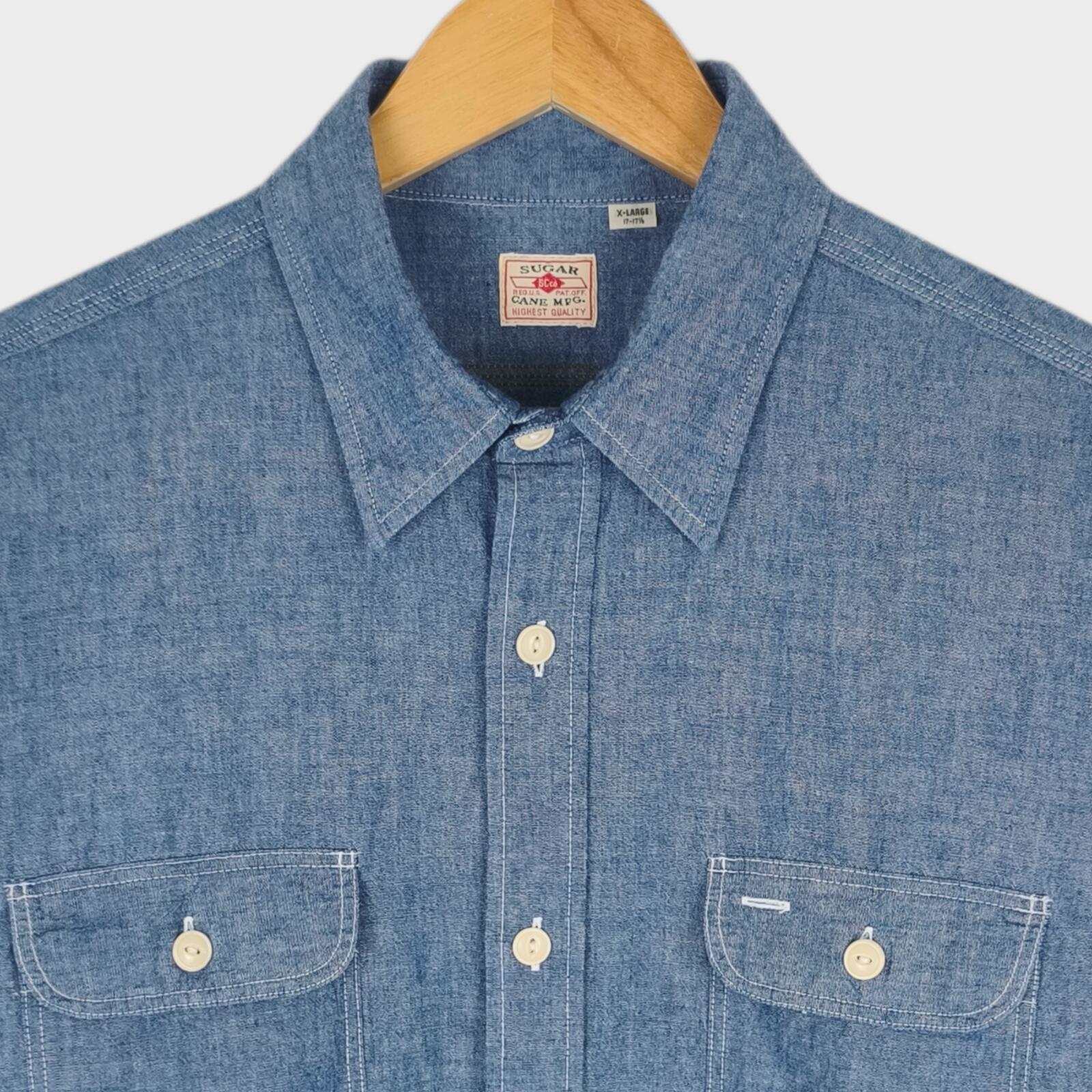 SUGAR CANE Men's Made in Japan Blue Chambray Work Shirt