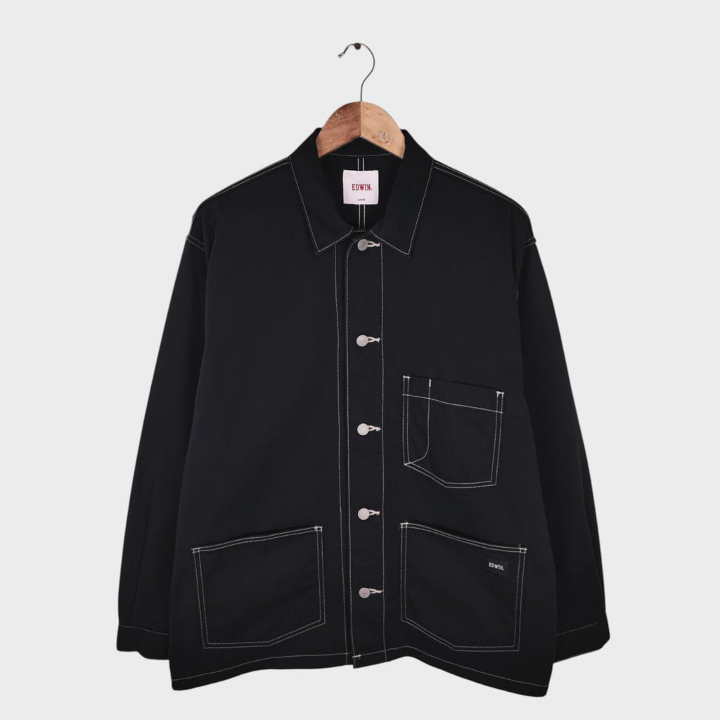 EDWIN Japan Men's Black Cotton Twill Contrast Stitching Chore Jacket