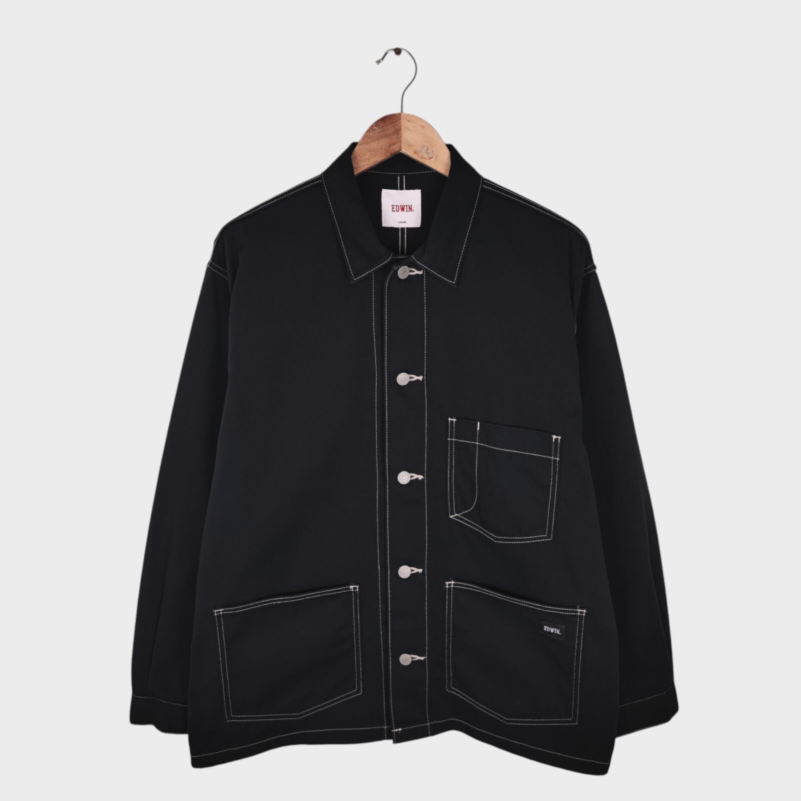 EDWIN Japan Men's Black Cotton Twill Contrast Stitching Chore Jacket