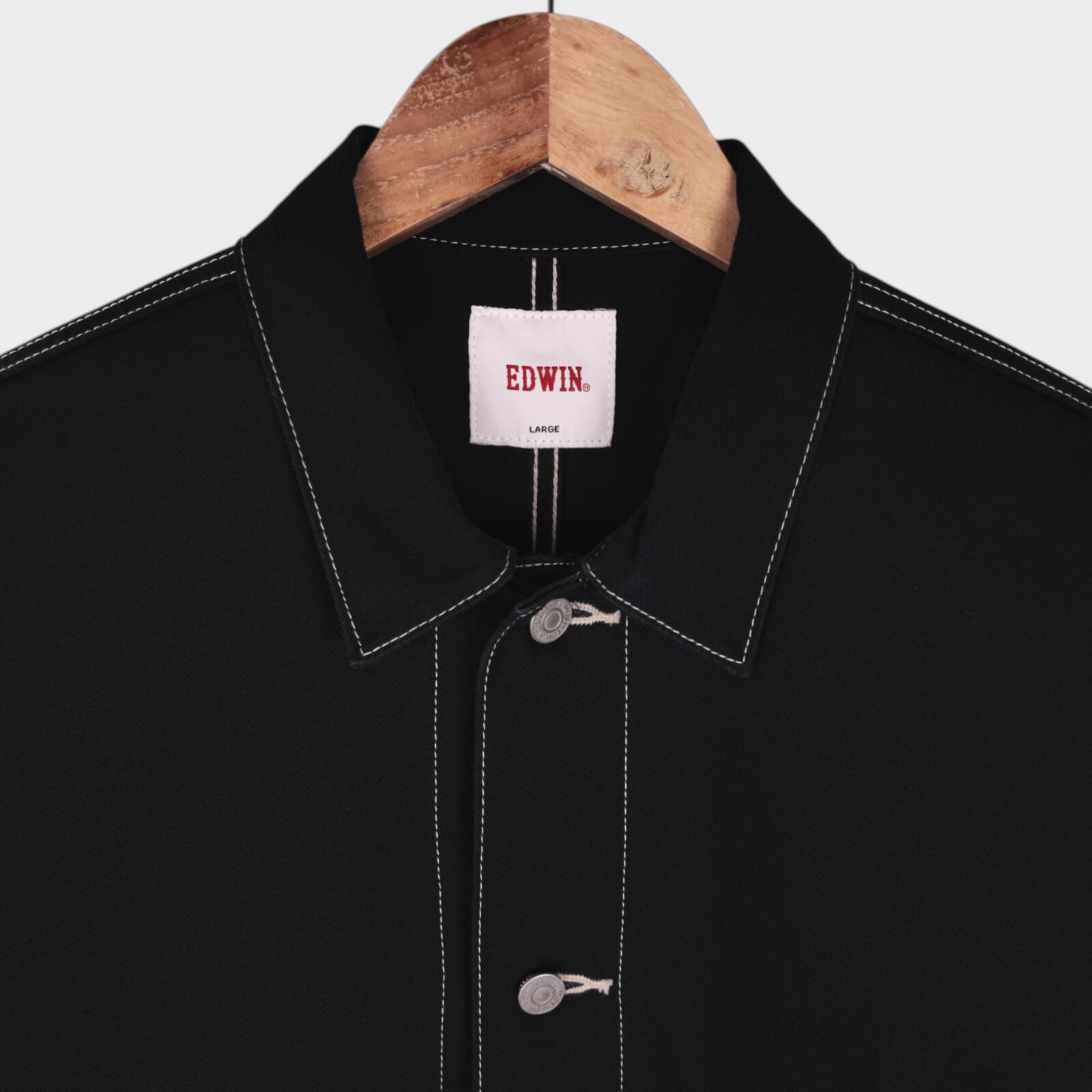 EDWIN Japan Men's Black Cotton Twill Contrast Stitching Chore Jacket