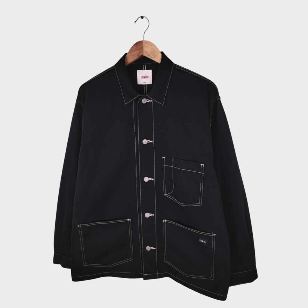 EDWIN Japan Men's Black Cotton Twill Contrast Stitching Chore Jacket