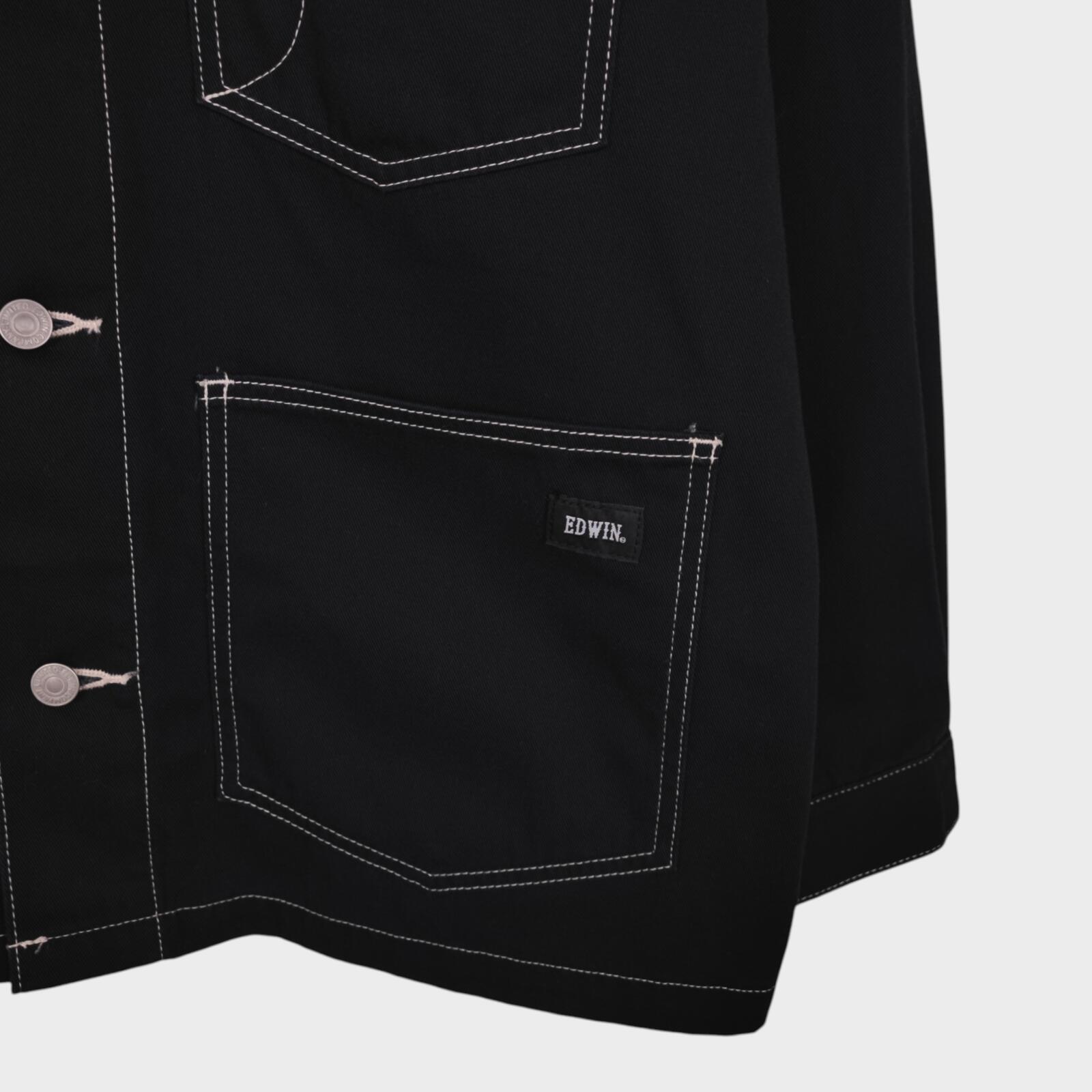EDWIN Japan Men's Black Cotton Twill Contrast Stitching Chore Jacket